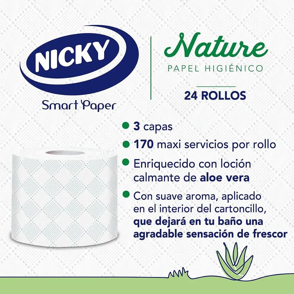 Nicky Papier toaletowy Nature 24 rolki 170 arkuszy 3 warstwy balsam aloesowy