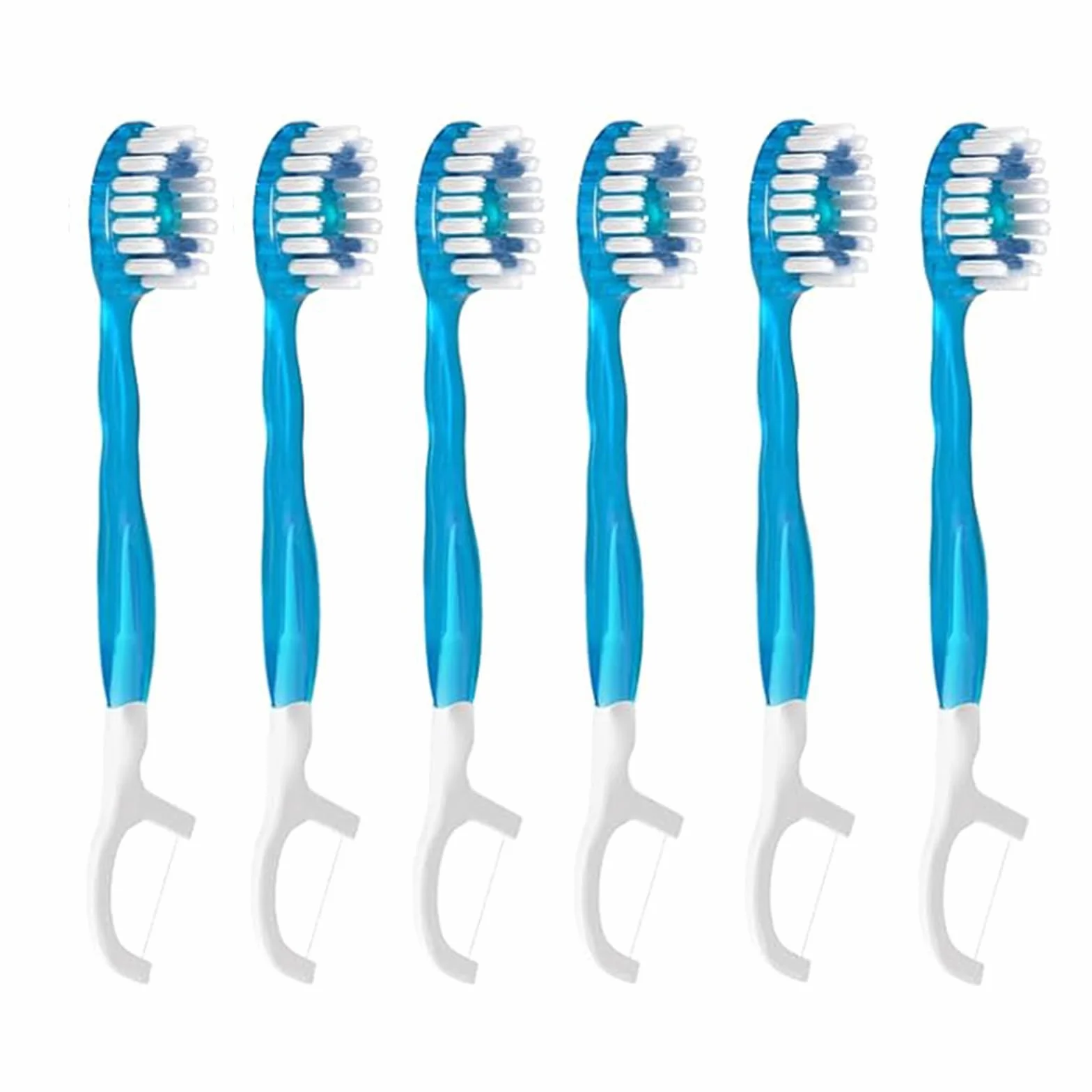 Lilbitty 6 sztuk jednorazowych mini szczoteczek do zębów, 5 w 1, wstępnie pastowana mini szczotka + nić dentystyczna + wykałaczka, skrobak do języka, wstępnie wklejona szczoteczka do zębów w podróży z