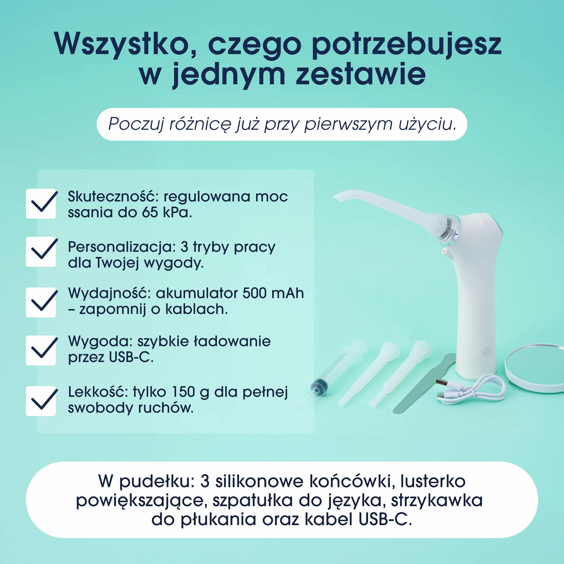 ZENT TonsilCare Urządzenie do usuwania czopków kamieni migdałkowych, Czyszczenie śluzu z gardła, Bezprzewodowe, 3 Poziomy mocy, 3 Silikonowe końcówki, Podświetlenie LED, Ciche działanie