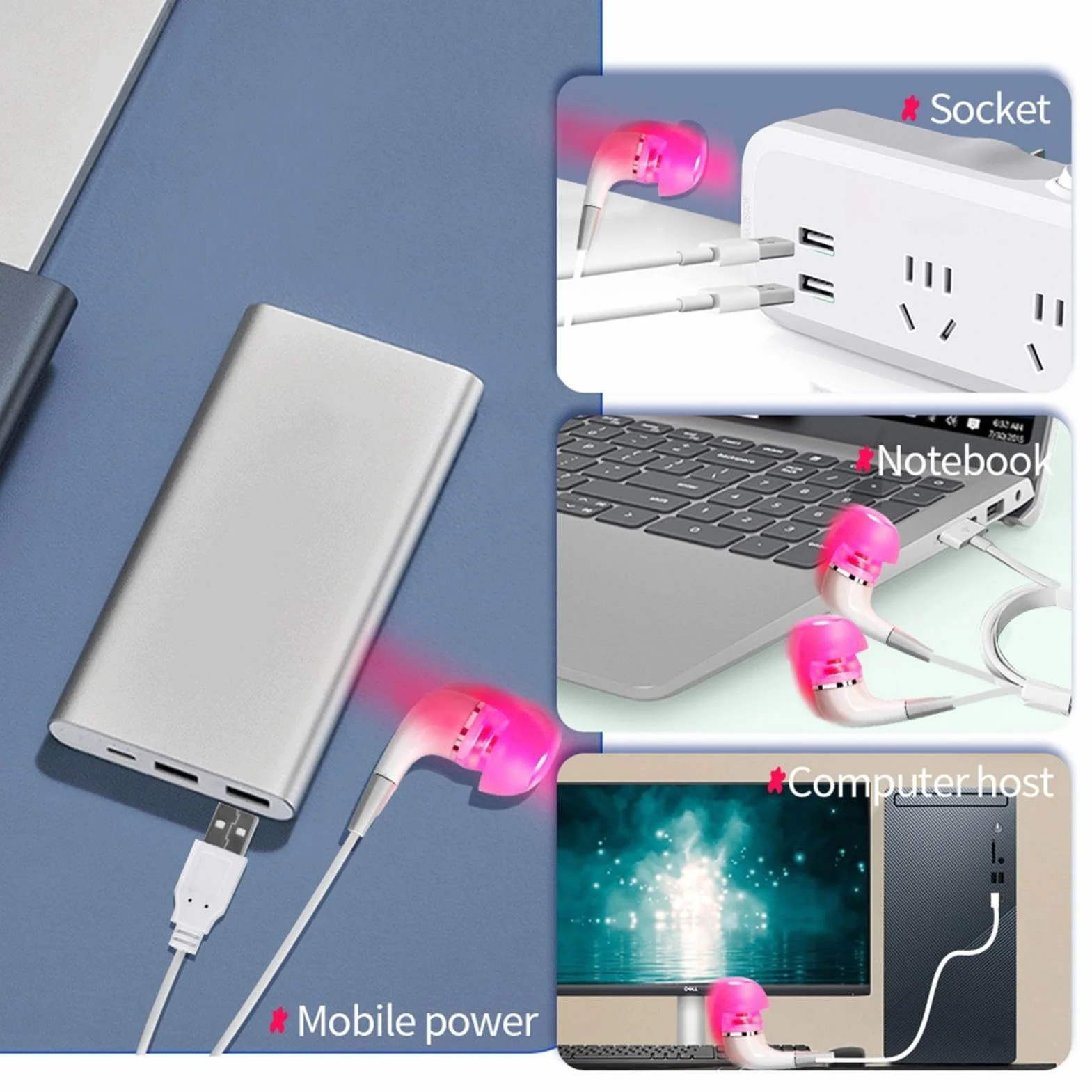 Przenośne urządzenie uspokajające do uszu 650NM, czerwone światło, ładowanie USB, antypoślizgowe, na stres i szumy uszne