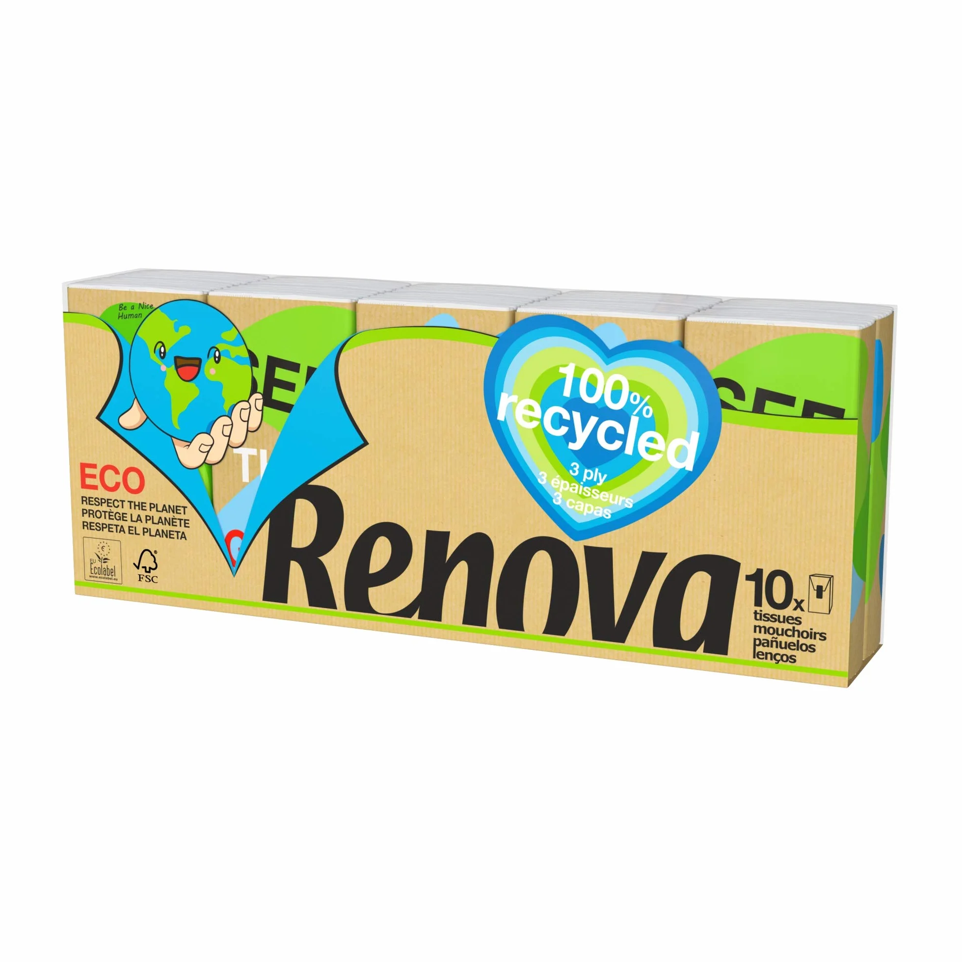 RENOVA 100% Recycled Chusteczki Kieszonkowe - 10 Pakietek