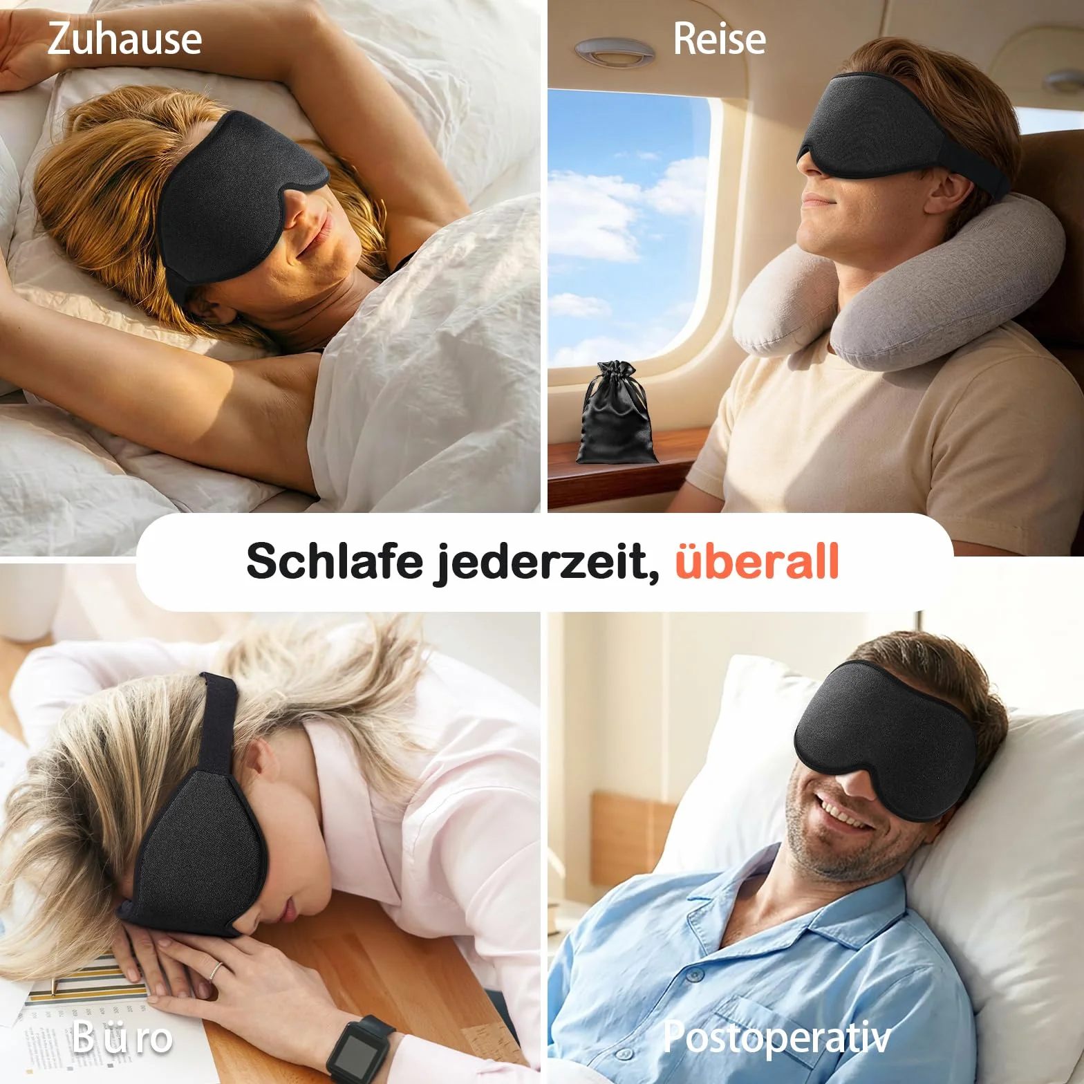 Innelo Maska do spania 3D, nieprzejrzysta, z zapadniętym obszarem oczu, miękka, z torbą, czarna