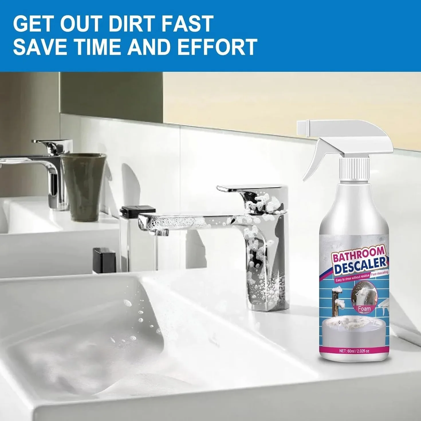 3 sztuki pianek do kąpieli, 60 ml, Stubborn Stains Cleaner, środek do czyszczenia piany, silny środek do czyszczenia deskali, uniwersalny środek do czyszczenia bąbelków, 3 niebieskie gąbki