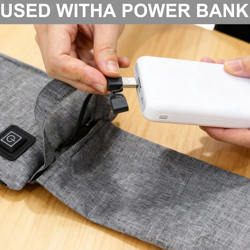 Poduszka grzewcza, 3 stopnie ogrzewania, składana, przenośna, USB, 50-65°C, szybkie nagrzewanie, ogrzewacz pleców, do użytku na zewnątrz, na kemping i do wędkowania (kolor matowy szary)