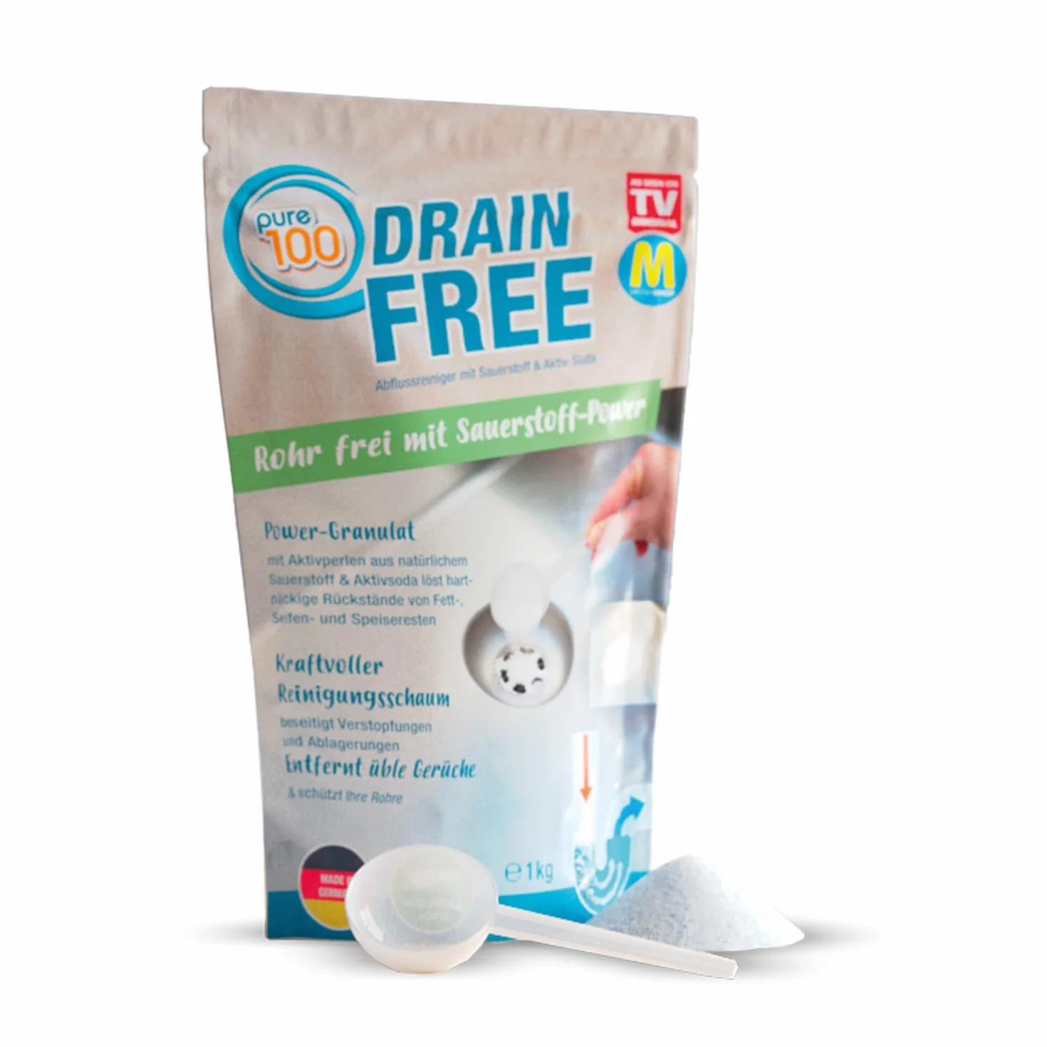 Pure100 Drain Free – mocna pianka czyszcząca – usuwa wszelkie zatkane i osady w rurach – środek do czyszczenia odpływów – usuwa nieprzyjemne zapachy – bez substancji chemicznych – biodegradowalna