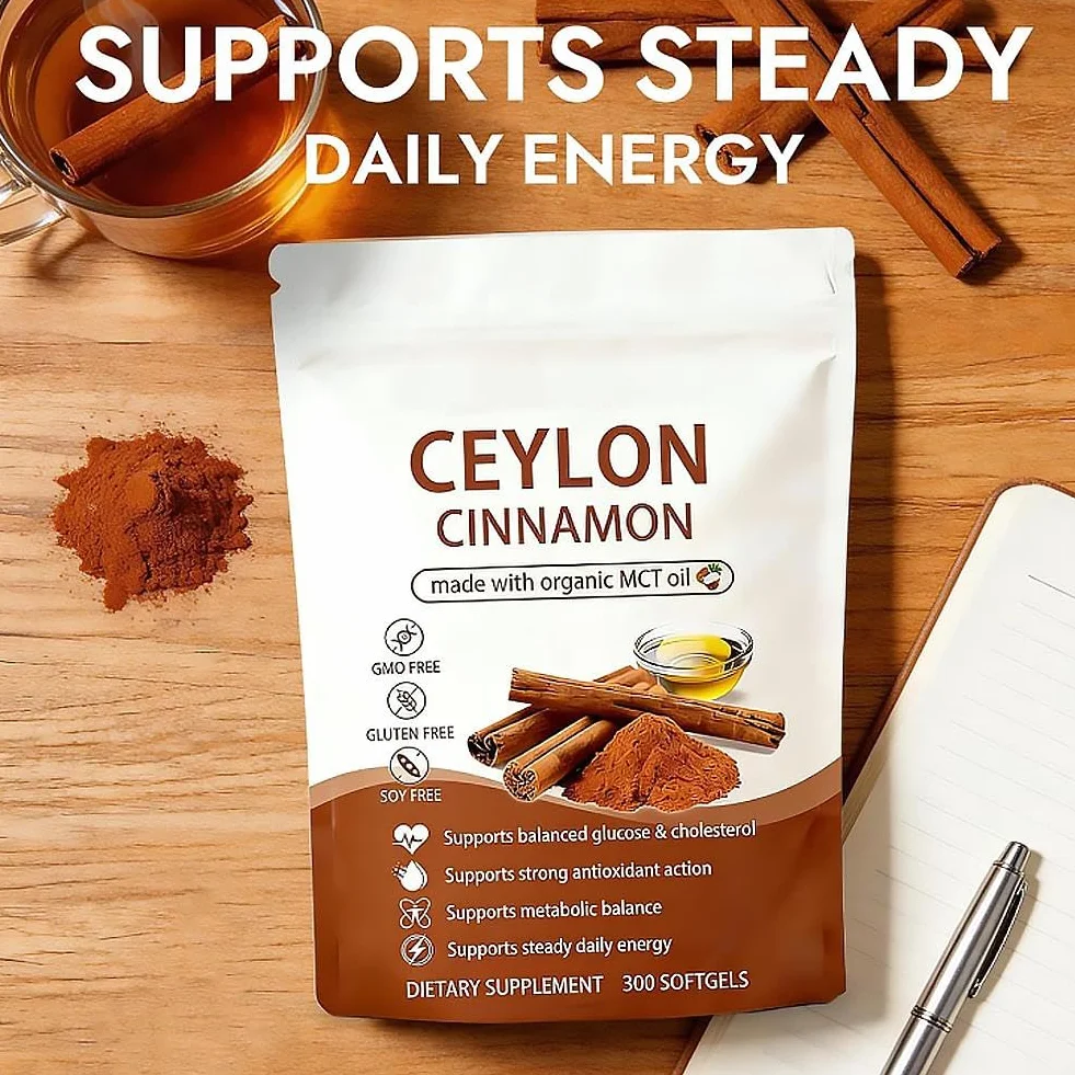 Ceylon Cinnamon Capsules z olejem MCT, wysoka absorpcja, bez GMO, bezglutenowe, 300 kapsułek żelowych