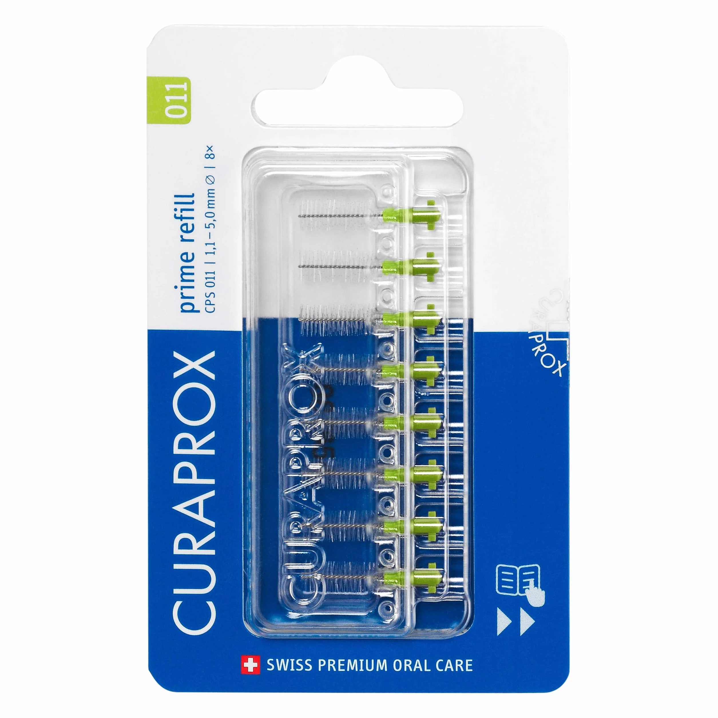 Curaprox CPS 011 Prime-ISO Interdental Brush Wkłady Rozmiar 3, Zielony, Ultra-Fine, 8-Pack