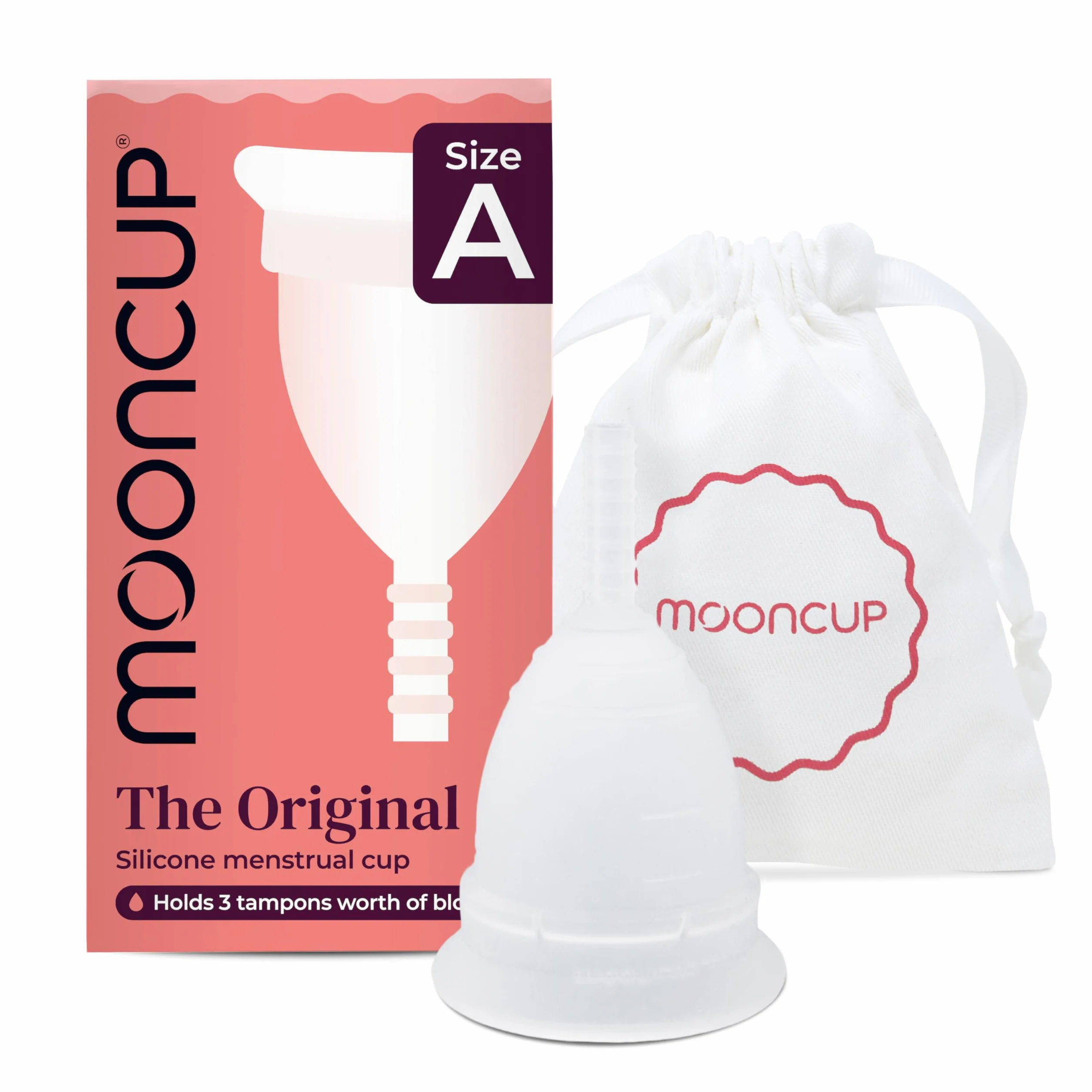 Mooncup Oryginalny silikonowy kubeczek menstruacyjny, wielokrotnego użytku, ultramiękki i łatwy w użyciu, idealny na obfite krwawienia, rozmiar A, wiek 30+ lub porodzie naturalnym (opakowanie 1 szt.)