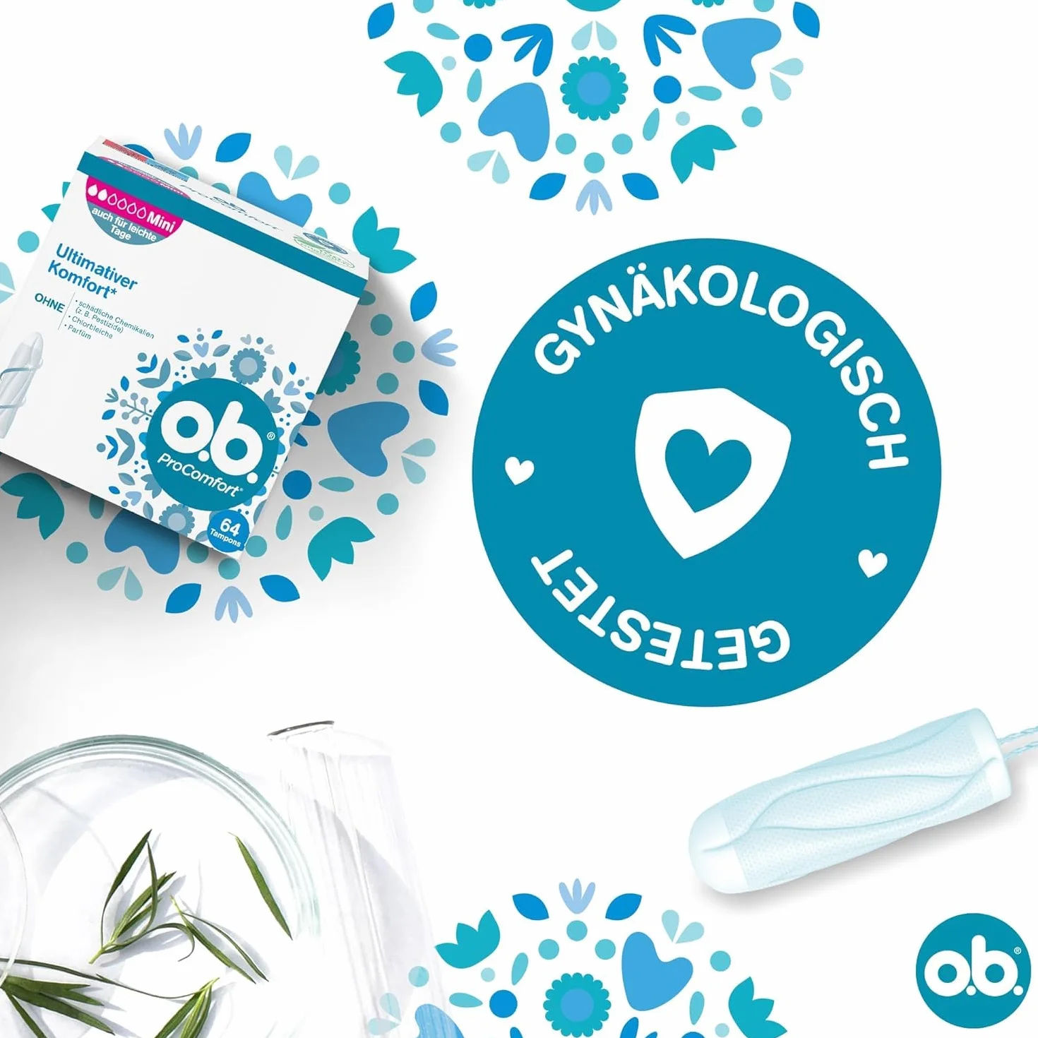 o.b. ProComfort Mini tampony na lekkie i średnie dni z technologią Dynamic Fit i powierzchnią SilkTouch, zapewniają najwyższy komfort* i niezawodną ochronę (1 x 64 sztuki)