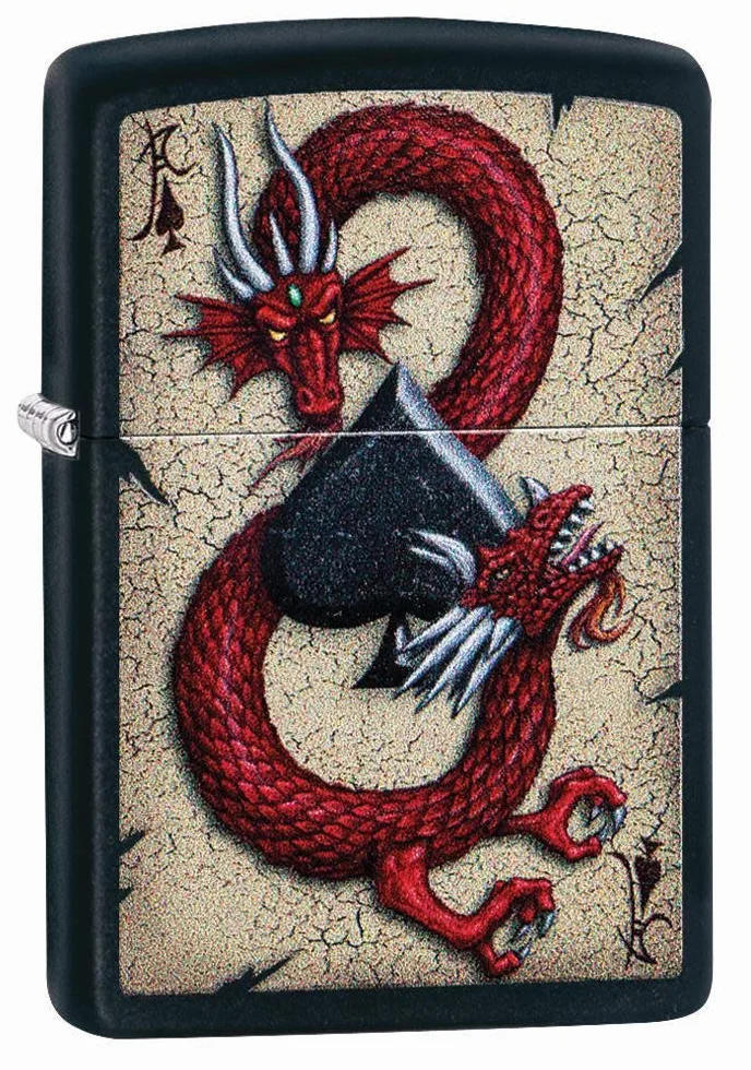 ZIPPO - Dragon Ace Design – Black Matte, Color Image – zapalniczka sztormowa, do napełniania, w wysokiej jakości pudełku prezentowym