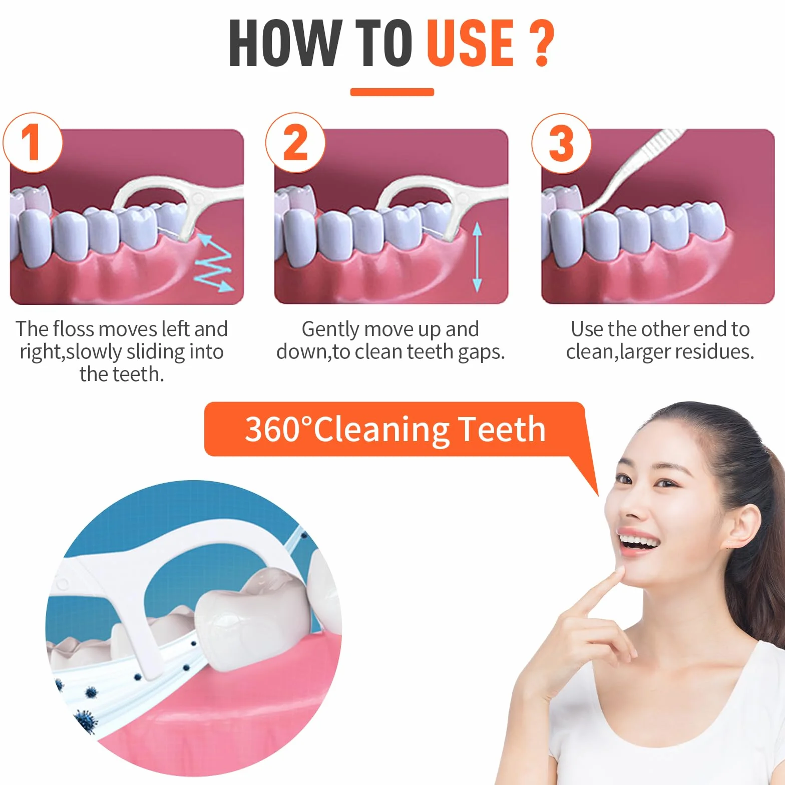 Y-kelin Przędza dentystyczna-300 sztuk wykałaczki, sztyft, wykałaczka, czyszczenie zębów (300 szt.)