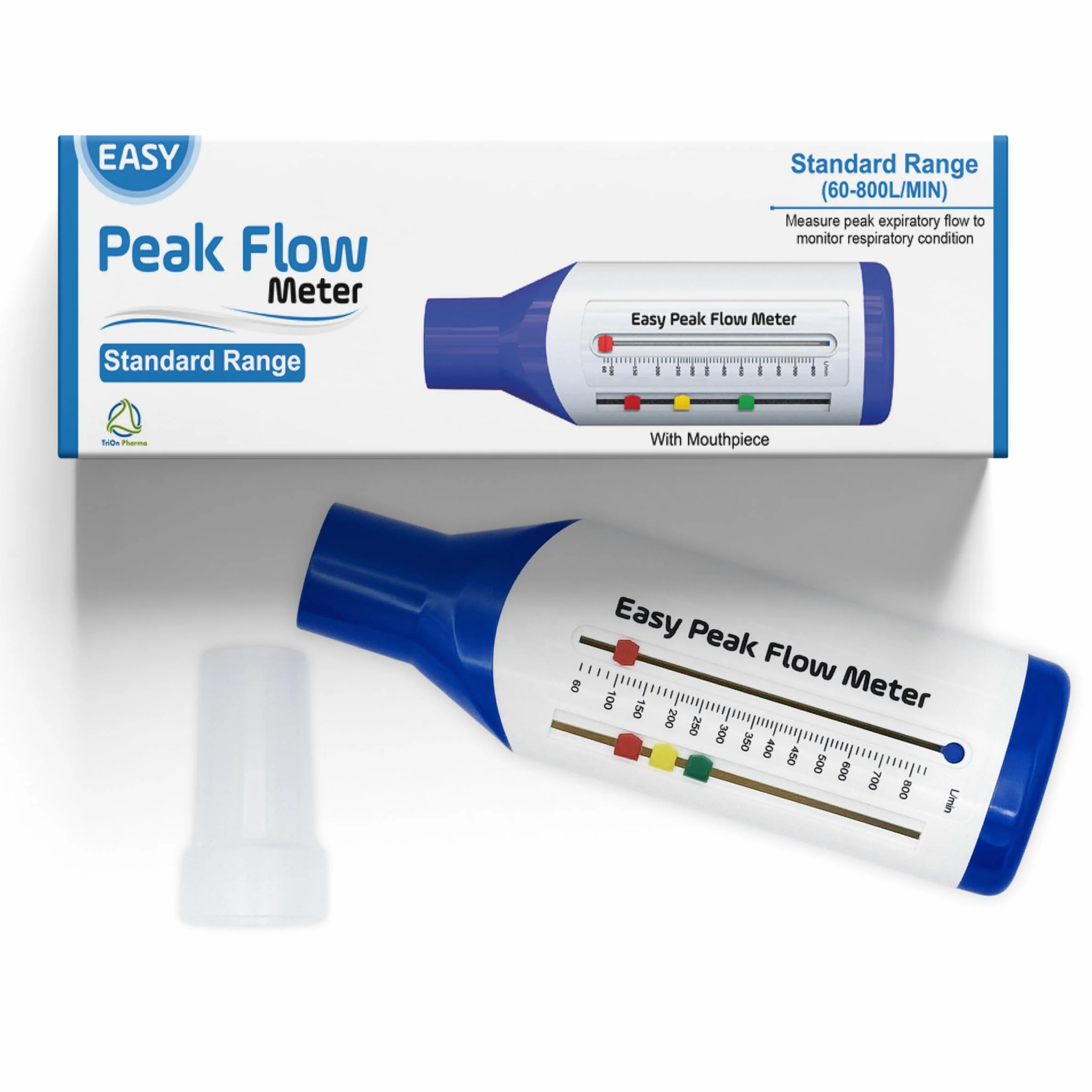 Easy Peak Flow Meter dla dorosłych do monitorowania funkcji płuc | miernik przepływu wydechowego | wskaźnik oznaczony kolorami | standardowy zakres dla dorosłych | zawiera instrukcje i puste wykresy -