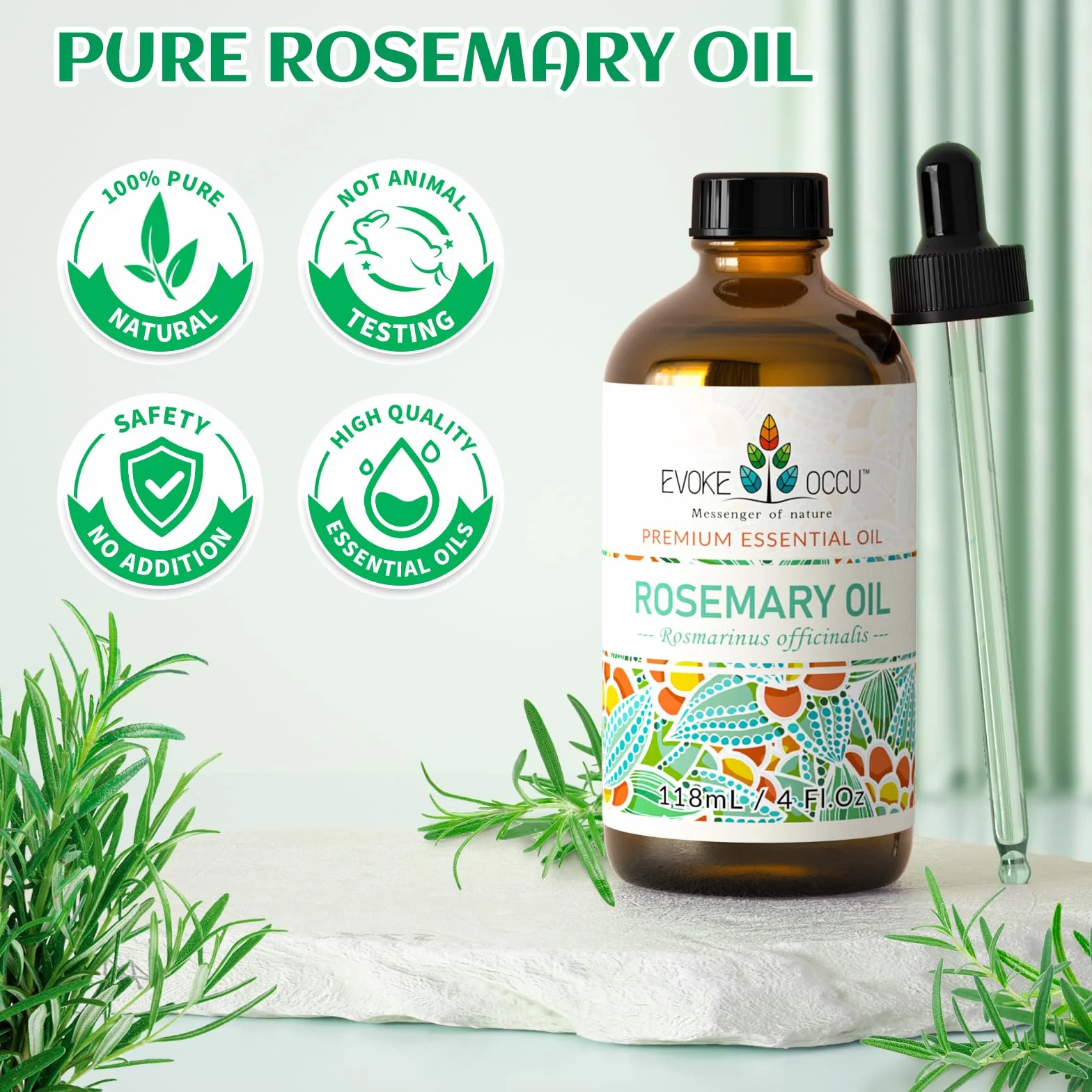 EVOKE OCCU Olejek Eteryczny z Rozmarynu 4 Oz,Czysty Olejek Rozmarynowy dla Skóry Włosów Dyfuzor Domowy- 4 FL Oz