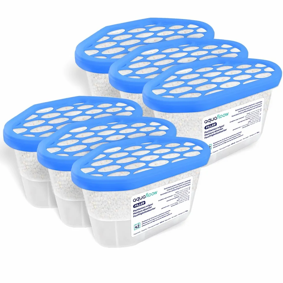 Aquafloow Osuszacz Pokojowy 400 ml, Redukuje Wilgotność, 6 Sztuk | Neutralizator Zapachów, Pochłaniacz Wilgoci do Kuchni, Szafki, Łazienki i Gabinetu