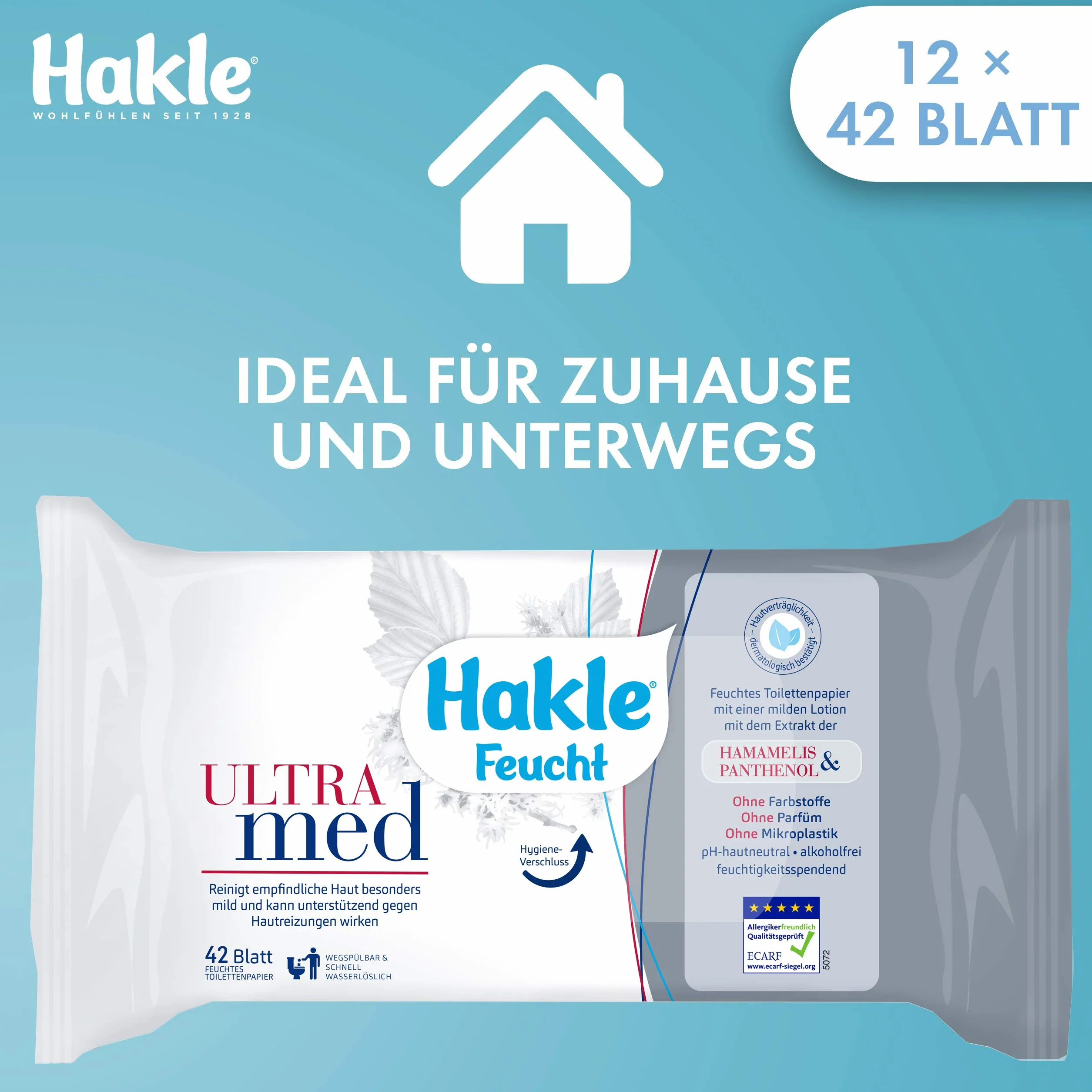 Hakle Wilgotny Papier Toaletowy Ultra Med 12 Sztuk 12 x 42 Arkuszy Pielęgnujący Szybko Rozpuszczalny w Wodzie