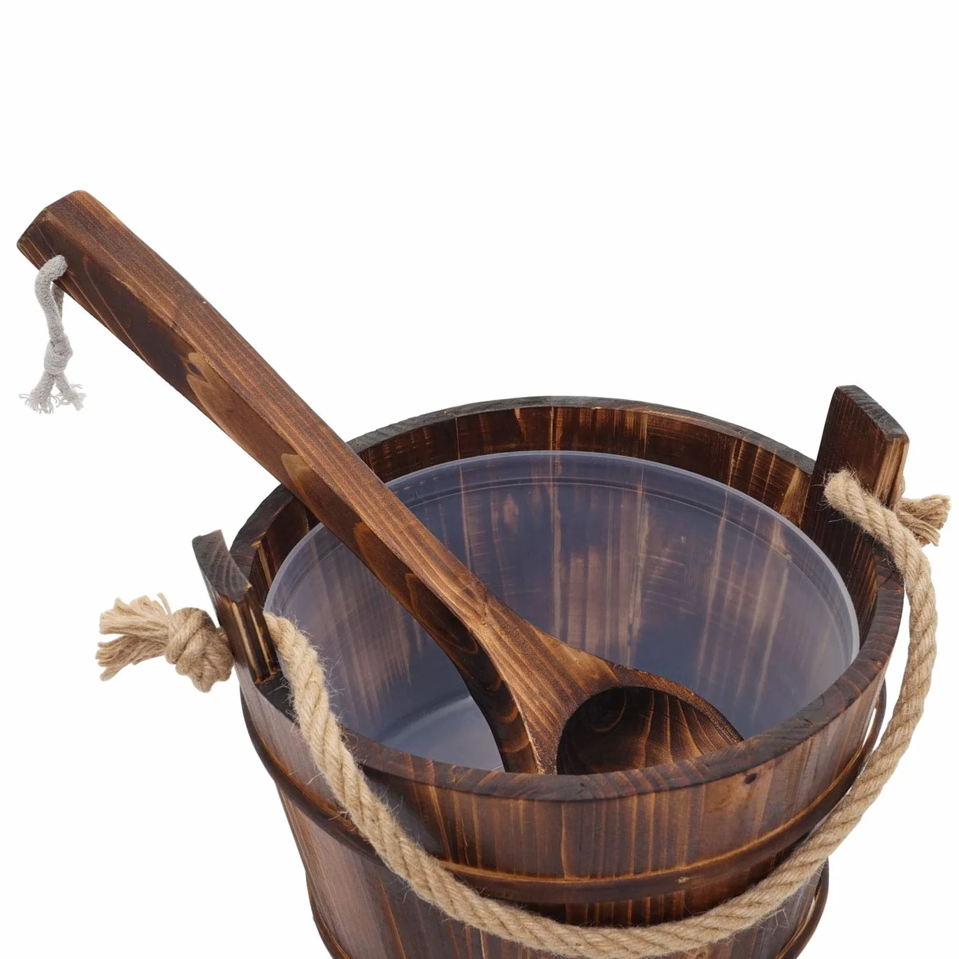 Mendler Donica do sauny z wkładką HWC-B26AM, akcesoria do sauny, wiadro do sauny, łyżka do zaparzania, drewno sosnowe 3,5 l – ciemnobrązowa