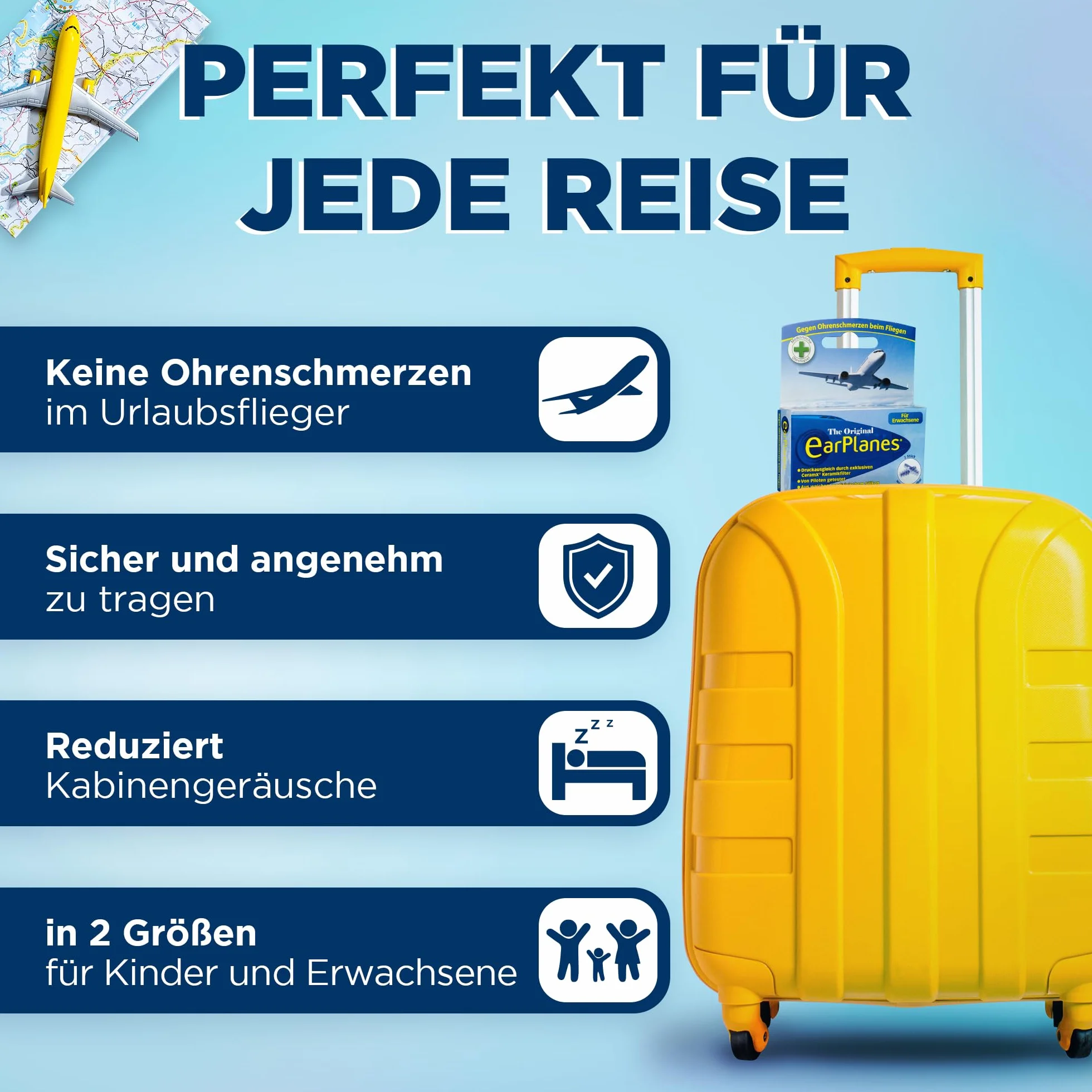 Cirrus Earplanes Adult – Silikonowe zatyczki do uszu, wyrównanie ciśnienia podczas lotu, 2 sztuki