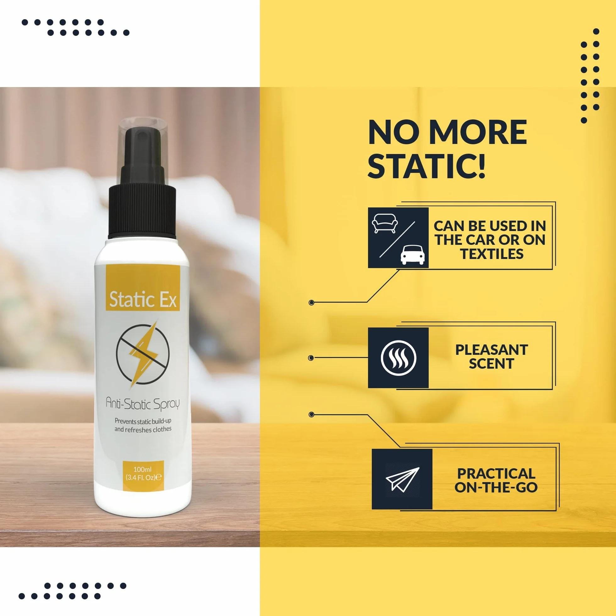Antystatyczny Spray do Ubrań i Mebli - Idealny do Usuwania Zmarszczek, Alternatywa dla Kremów i Kulek Antystatycznych