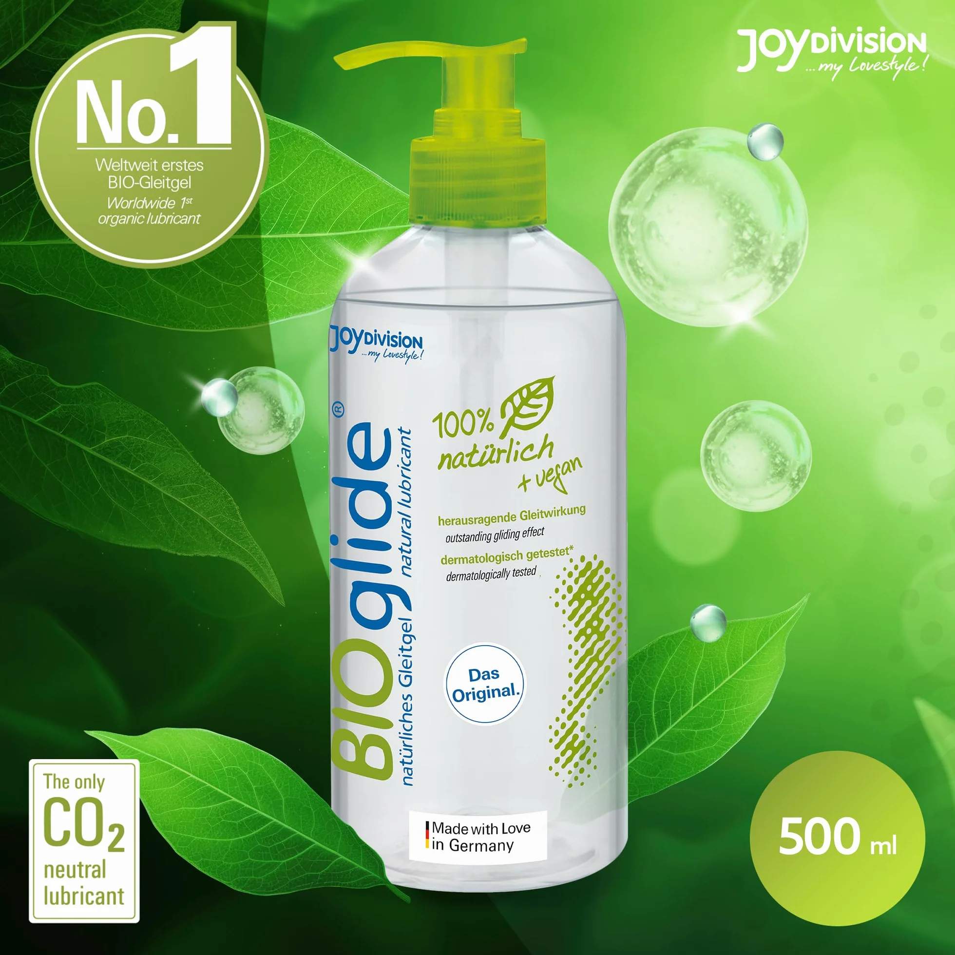 JOYDIVISION Oryginalny BIOglide lubrykant neutralny 500ml I 100% naturalny wegański lubrykant na bazie wody I Bio lubrykant odpowiedni dla prezerwatyw lateksowych I Lubrykacja na bazie wody