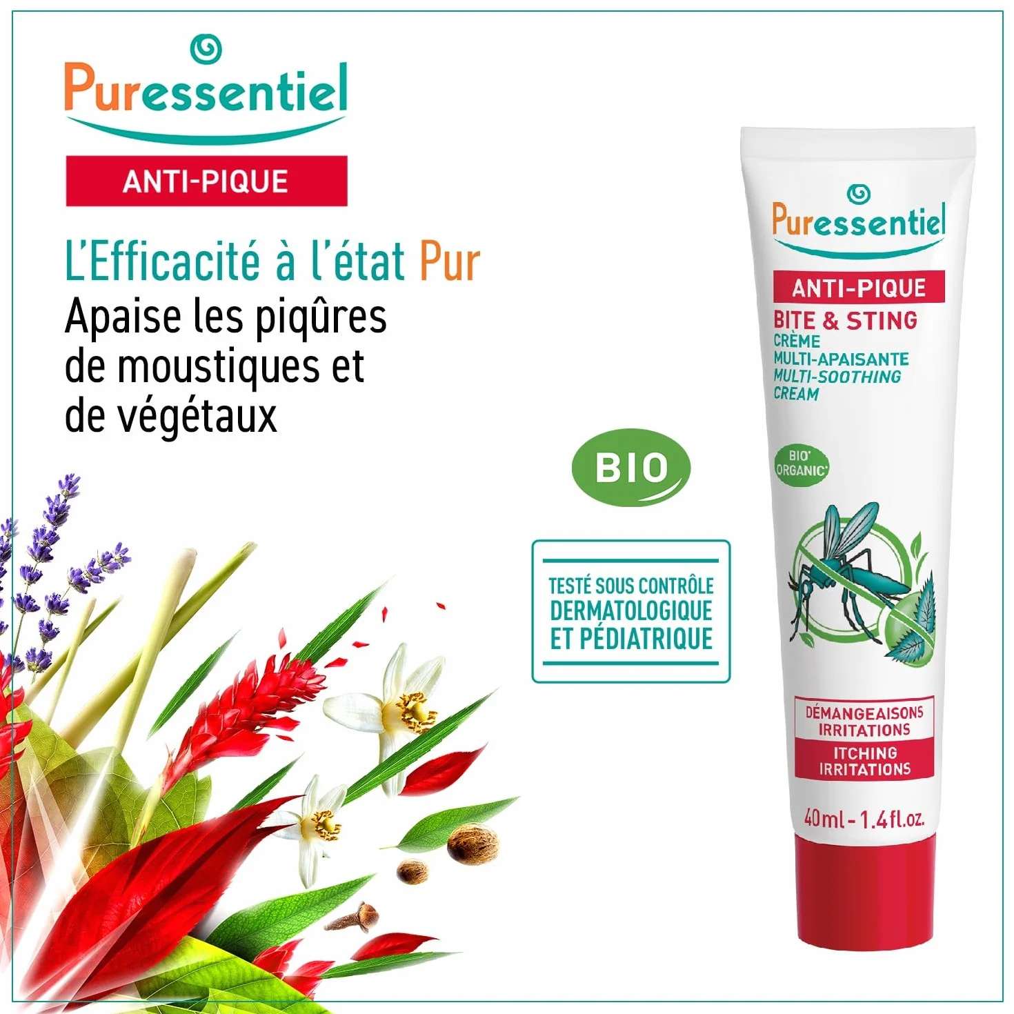 Puressentiel - Anti Pique - Krem wielofunkcyjny - Ugryzienie owadów i roślin - Aktywny w 100% pochodzenia naturalnego - Świeży efekt - Spokojne swędzenie i podrażnienia - 40 ml
