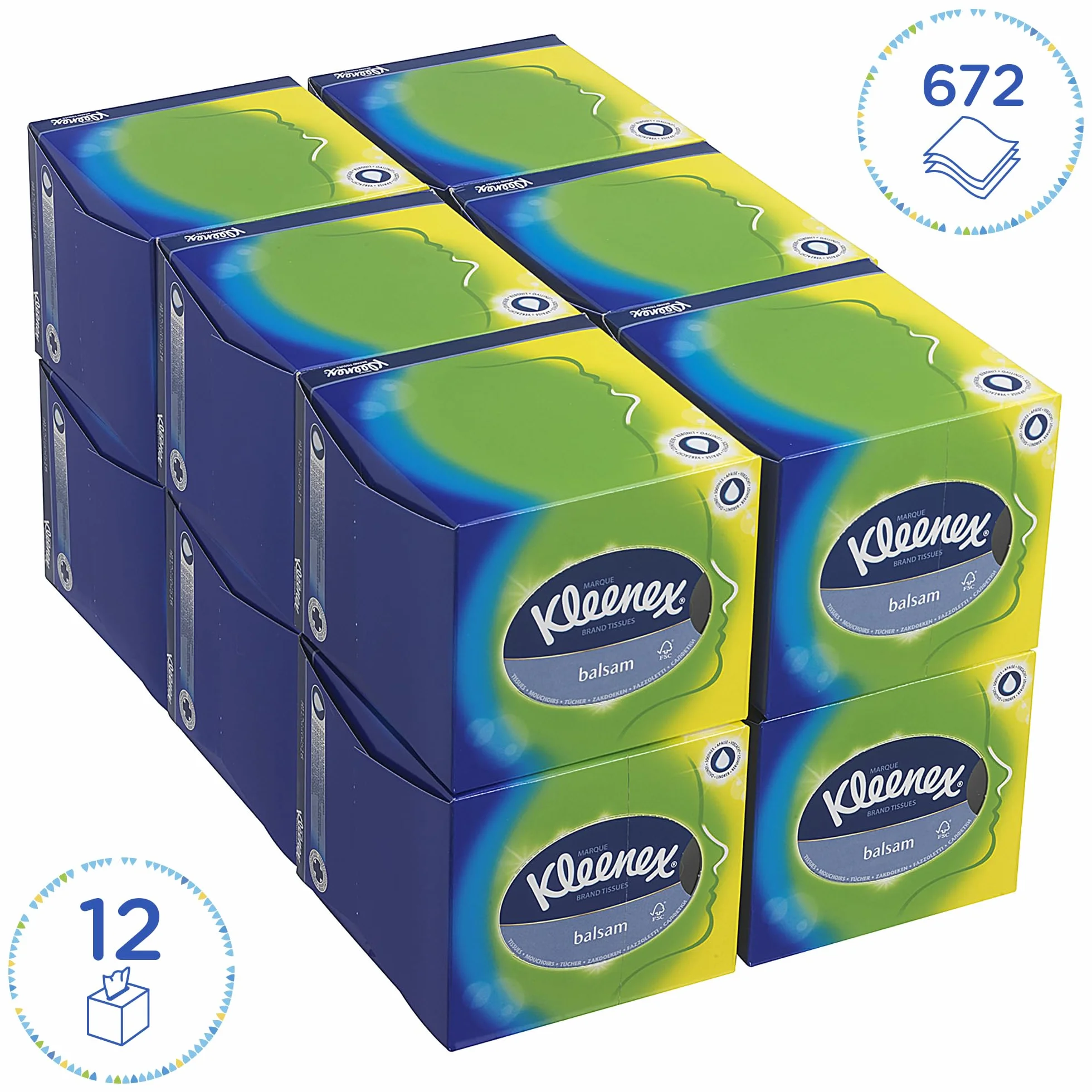 Kleenex Chusteczki do twarzy w kostce 8825 białe 3-warstwowe 12 x 56 (672 arkusze)