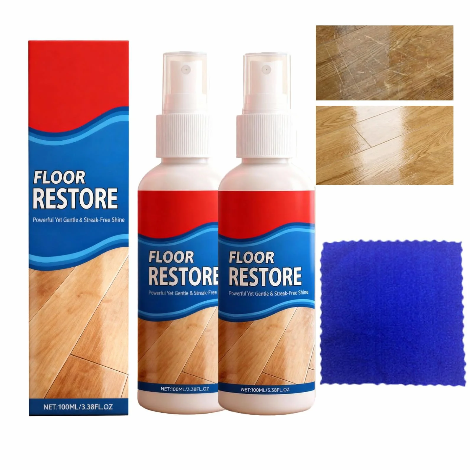 Floor Restore, środek do polerowania podłóg drewnianych, 100 ml, środek do renowacji, renowacja parkietu, ochrona przed zadrapaniami, długotrwały połysk, bez pozostałości (2 sztuki)