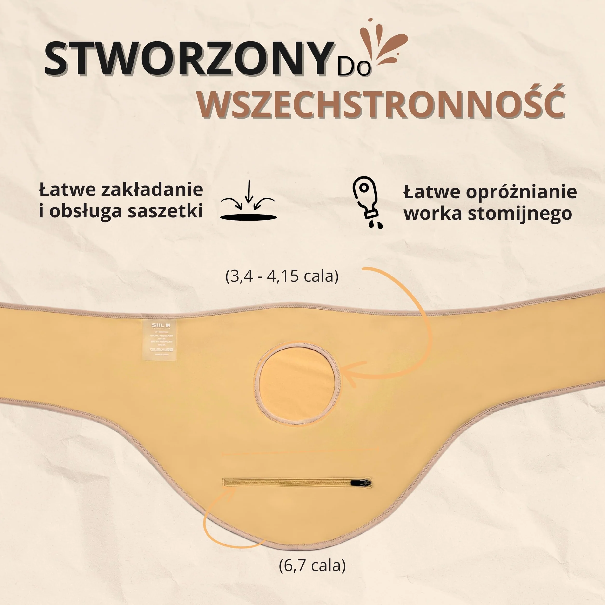 SIIL Pas stomijny Mężczyźni i kobiety beżowy, Osłony na worki stomijne Do Sporty i pływanie, Kompatybilne do Ileostomia, Urostomia Osłona na worek kolostomijny. Zrobione w EU