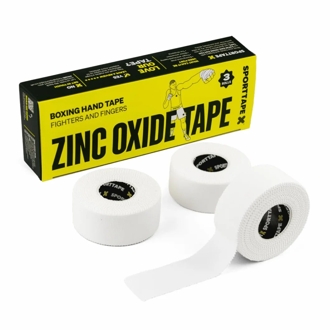 SPORTTAPE taśma sportowa z tlenkiem cynku, 3 rolki, biała, 2,5 cm x 10 m, nieelastyczny bandaż bokserski na nadgarstek i palec, przyjazna dla skóry, sportowa taśma do wspinaczki, sportów walki, boksu