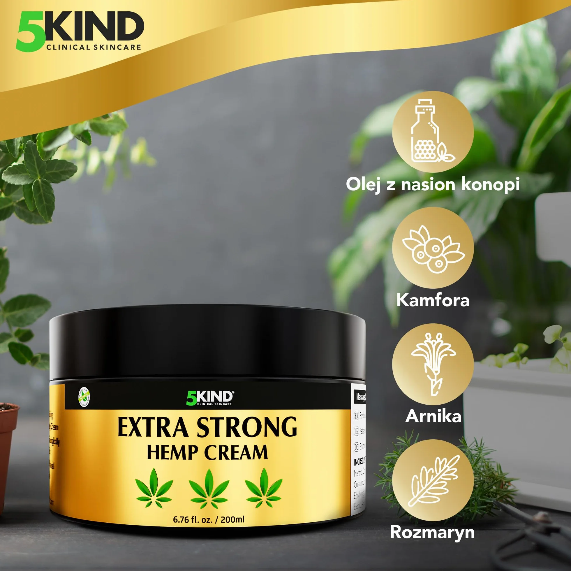 5kind Ekstra Mocny Krem Konopny 200ml - Silny Olej Konopny i Krem Arnikowy do Masażu Stawów i Mięśni