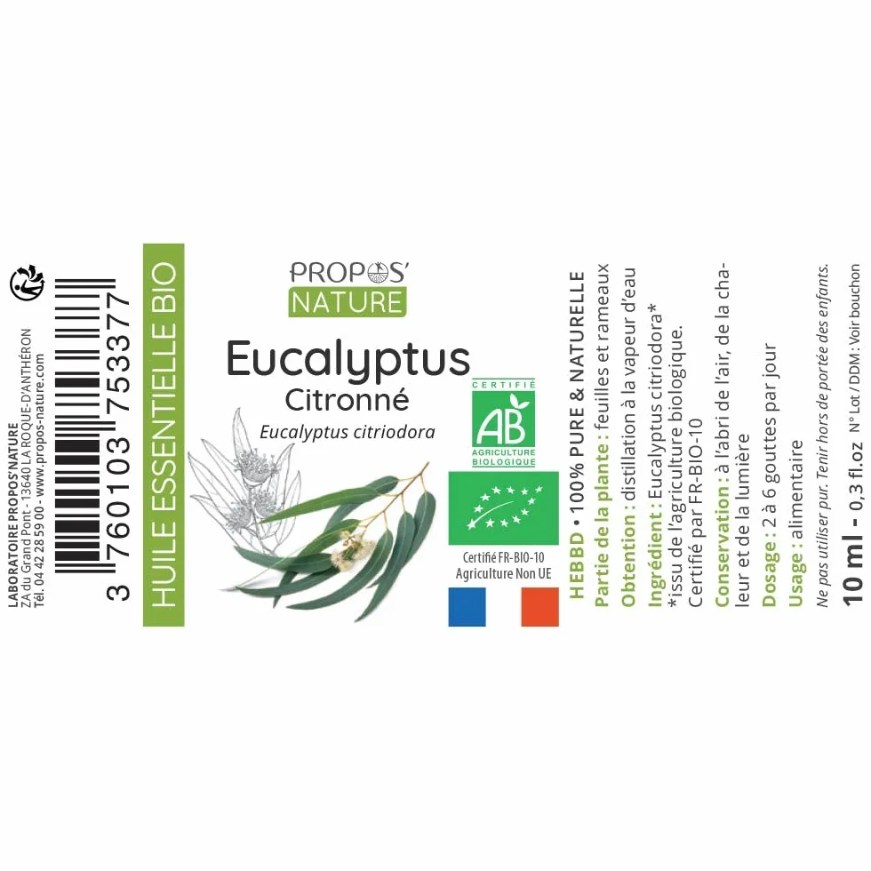Organiczny olejek eteryczny z eukaliptusa cytrynowego - olejek z liści eukaliptusa citriodora - 100% czysty i naturalny - 10ml - PROPOZYNATURA