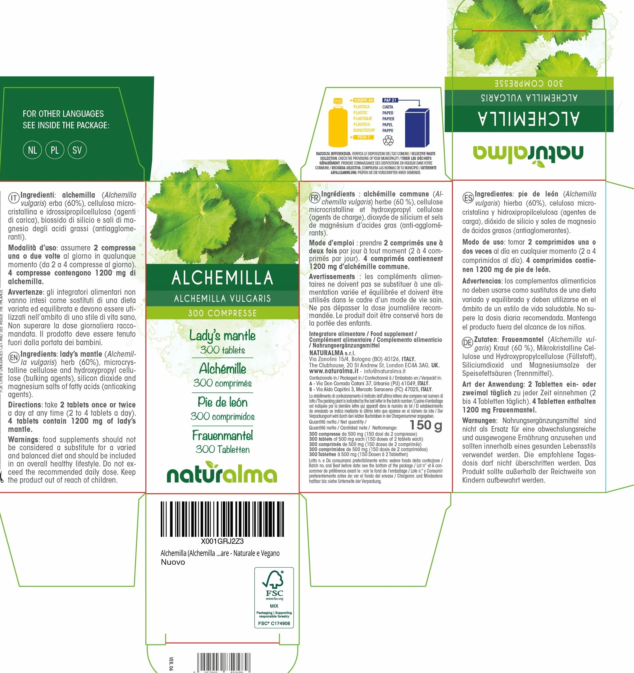 Przywrotnik pospolity (Alchemilla vulgaris) ziele Naturalma - 150 g - 300 tabletek - Suplement diety - Naturalne i Wegańskie