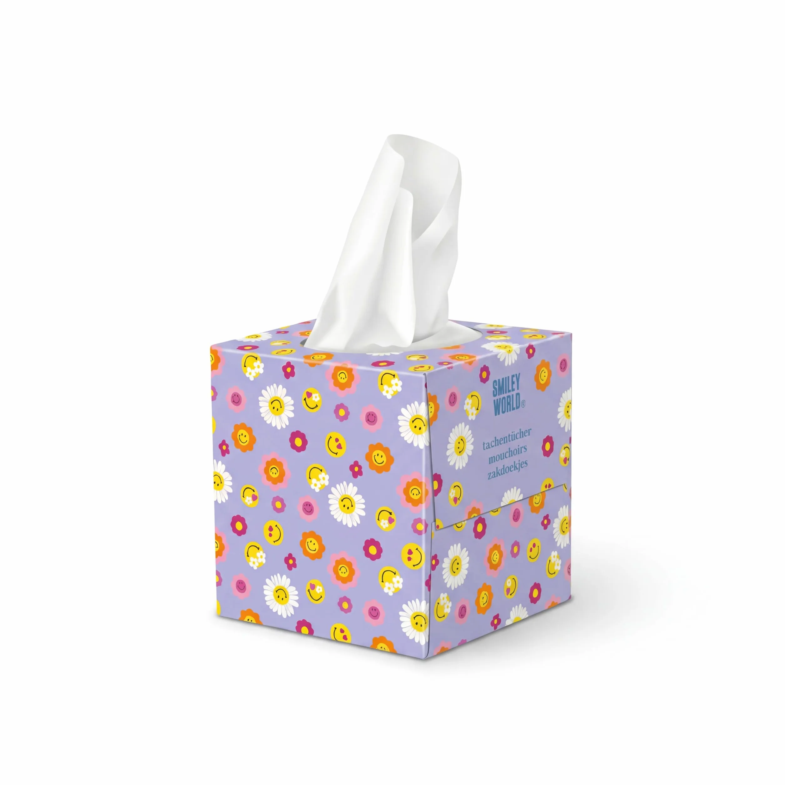 SMILEYWORLD Ultra Soft chusteczki higieniczne – 12 pudełek na kostki x 48 arkuszy (łącznie 576 arkuszy), 3-warstwowe – 3 wzory – pudełko na chusteczki do domu i biura (Bloom Edition)