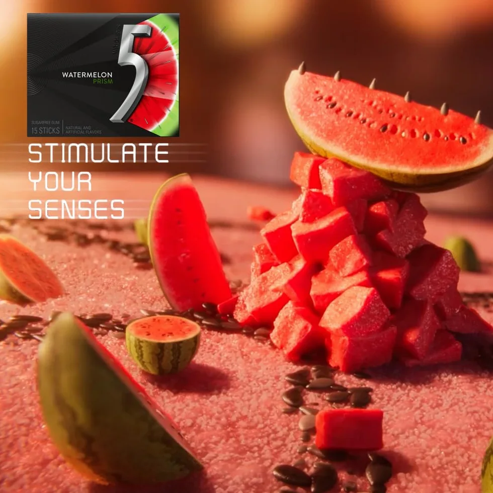 5 GUM Watermelon Prism Sugar Free Chewing Gum, 15 pieces (10 pack)