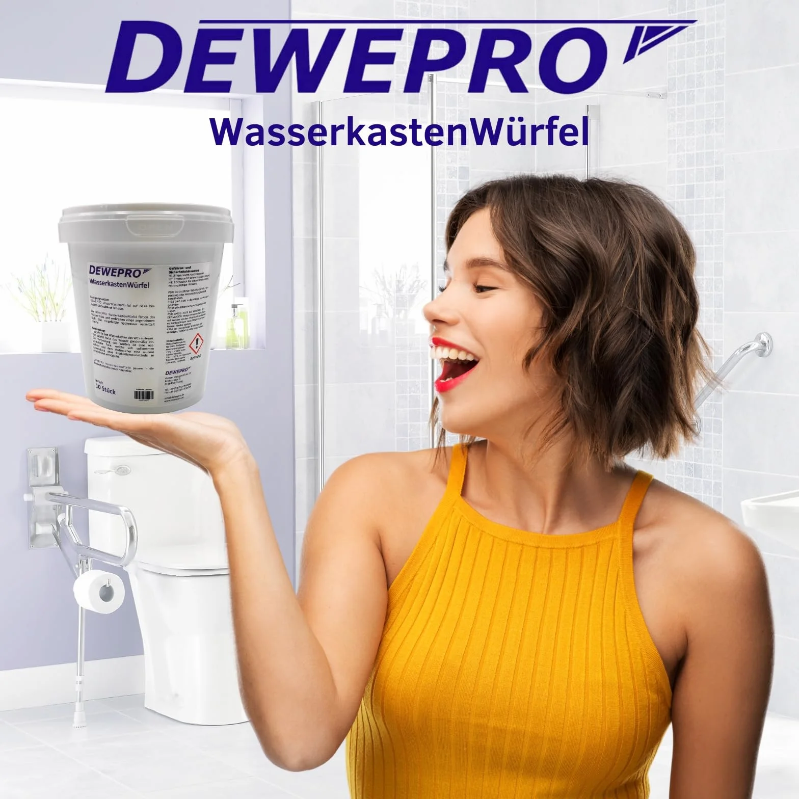 DEWEPRO Kostka na wodę 1 puszka po 10 sztuk – środek do czyszczenia WC do wrzucania do spłuczek wielu producentów (np. Geberit, Sanit) z otworem wrzutowym