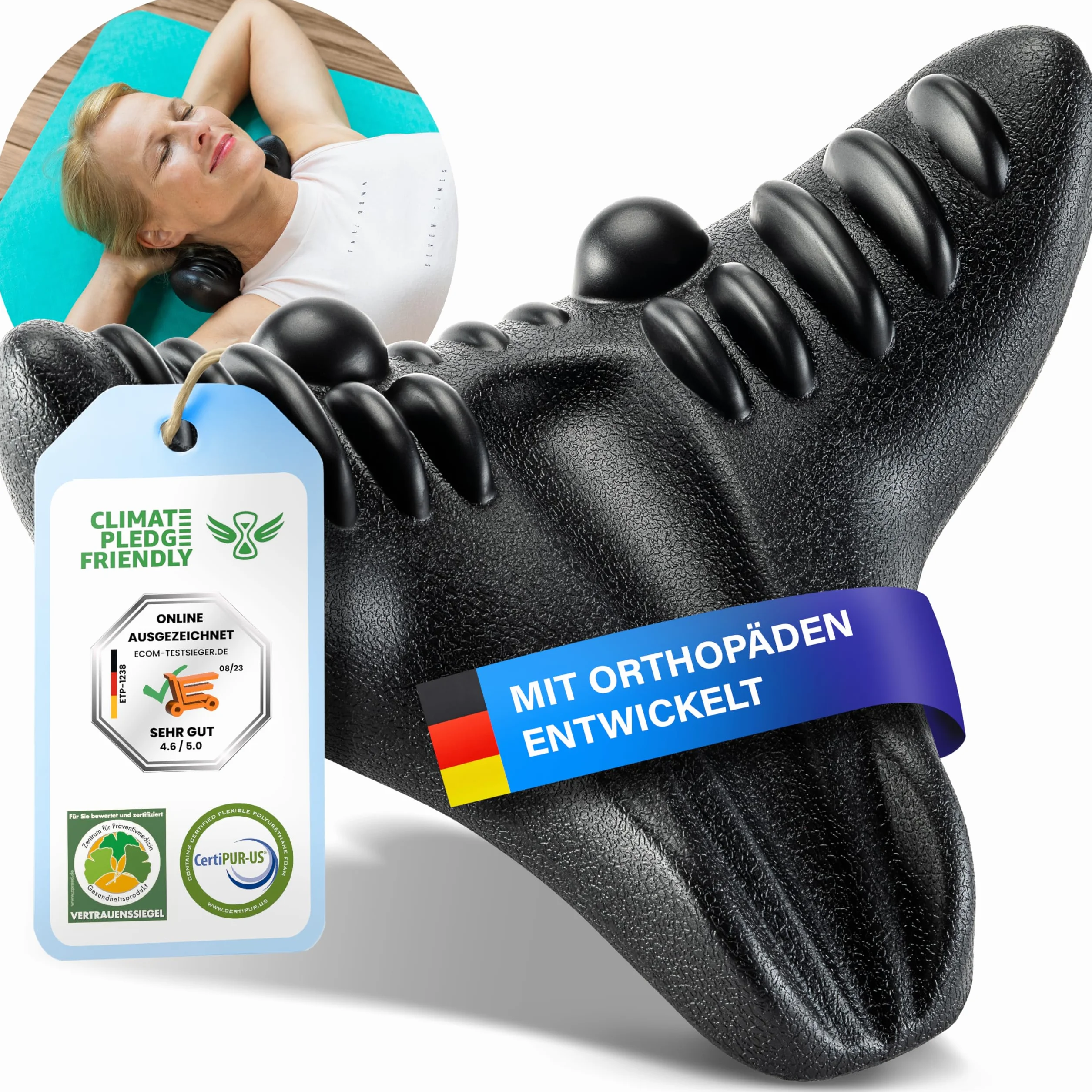 Healthfix® Ortopedyczny napinacz karku, z instrukcją obsługi w języku niemieckim, odciąża kark w przypadku napięcia karku, ochrona karku przed bólem karku (czarny)