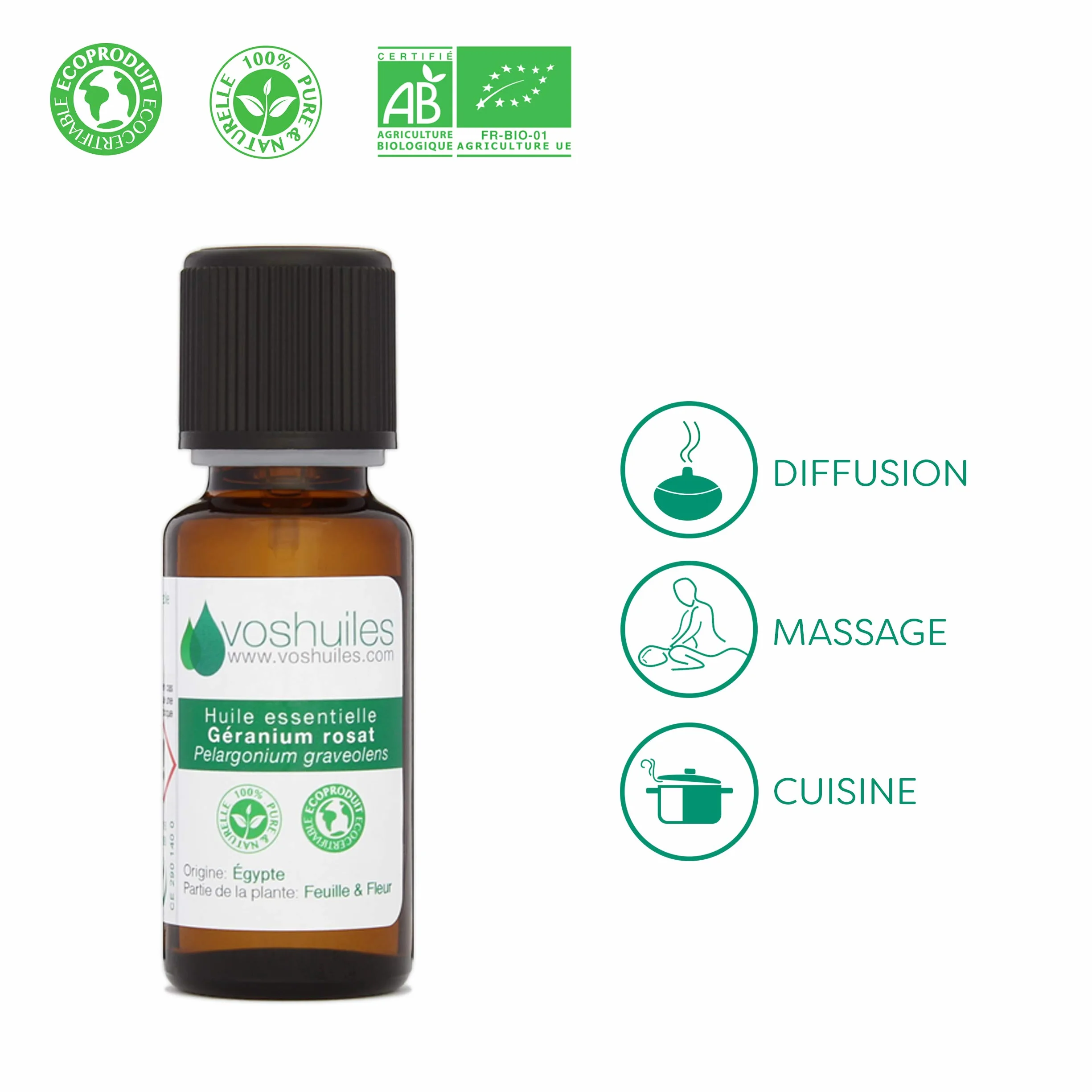 Voshuiles Geranium Rosat Organiczny olejek eteryczny 5 ml