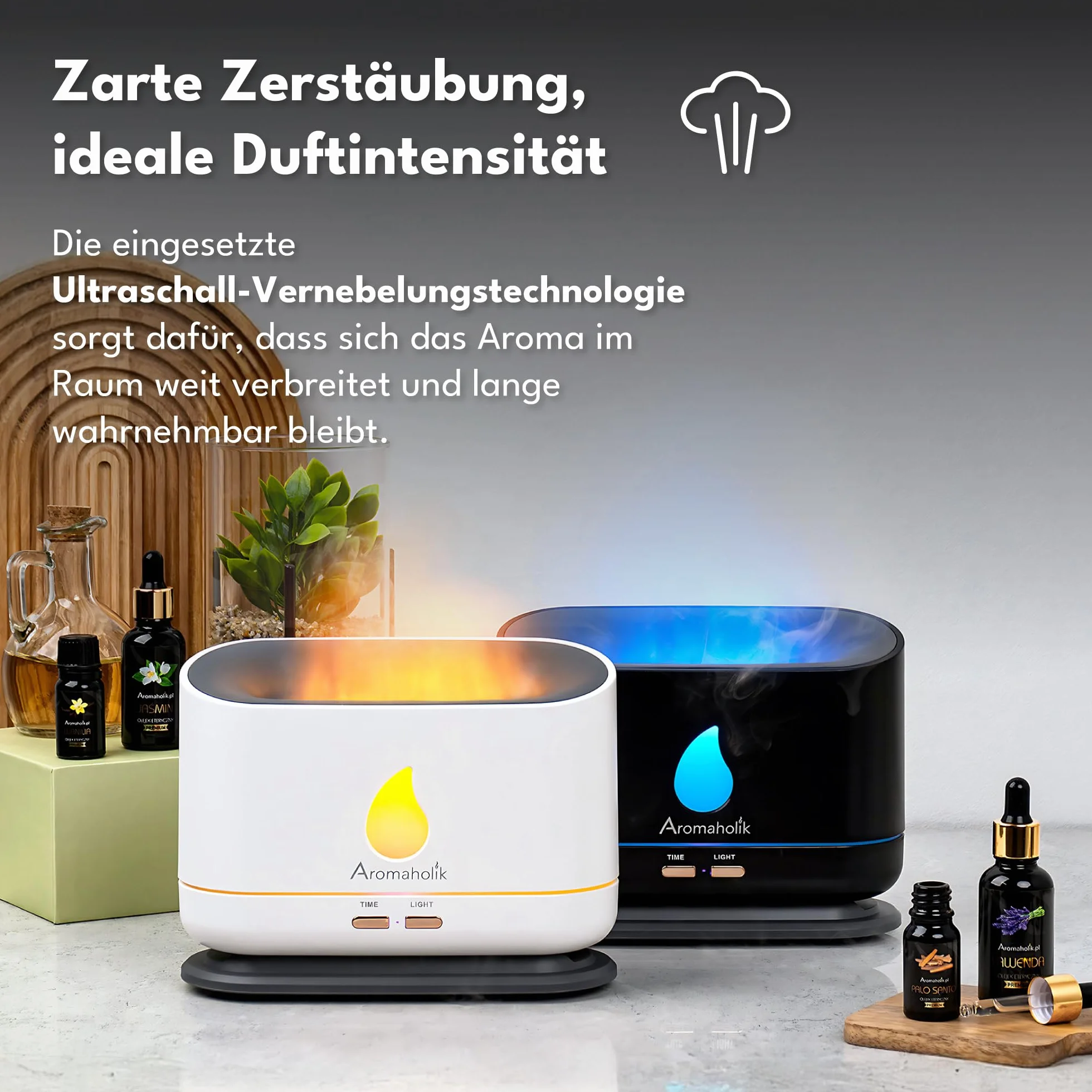 Premium dyfuzor zapachowy na olejki eteryczne, dyfuzor aromatyczny - nawilżacz powietrza, ultradźwiękowy, aromaterapia, do sypialni, biura, bez BPA, 200 ml, biały, Ignis