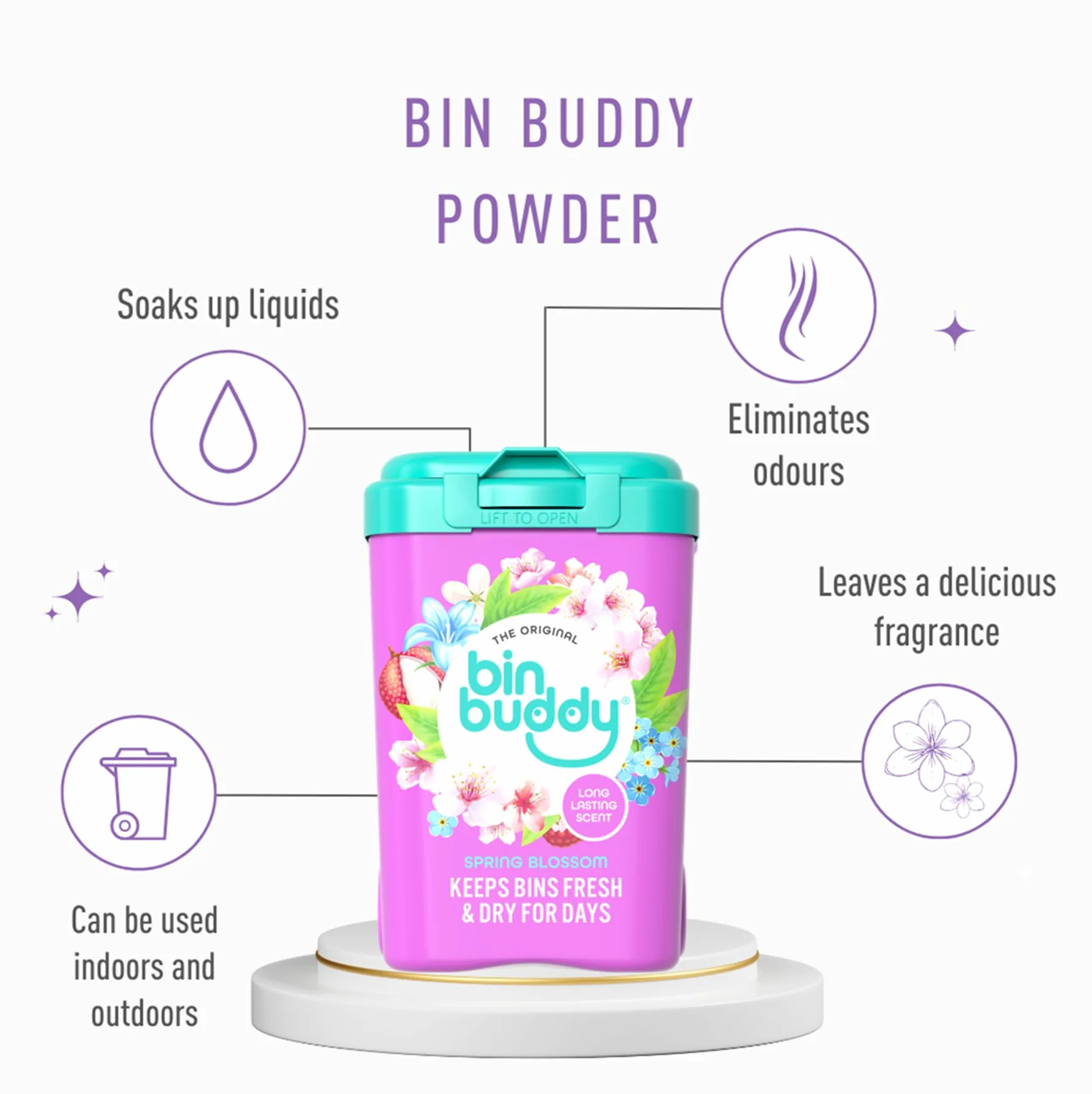 Bin Buddy Odświeżacz do Pojemników w Proszku 450 g Fioletowy