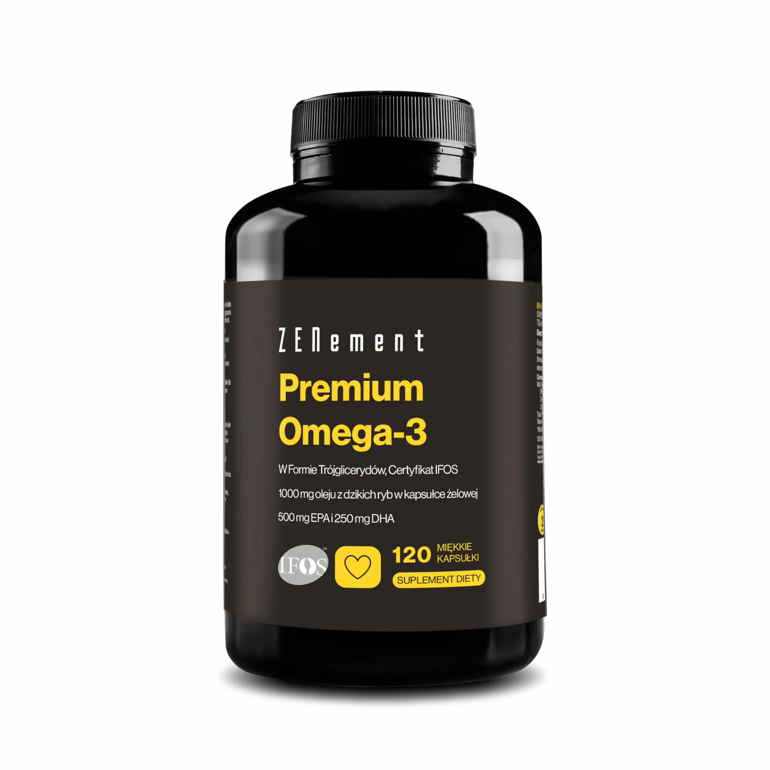 Premium Omega 3 IFOS w Formie Trójglicerydów – 1000 mg EPA + 500 mg DHA na Dzienną Porcję – Olej z Dzikich Ryb Certyfikowany FOS – 120 Kapsułek Miękkich