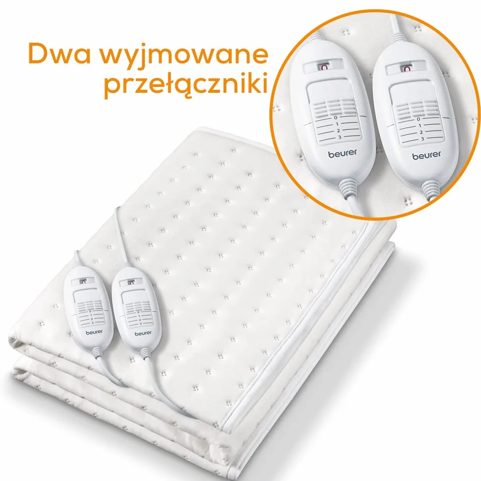 Beurer TS 26 podwójny podgrzewany koc, format XXL z oddzielnie regulowanymi strefami temperaturowymi dla dwóch osób, dwa przełączniki z 3 ustawieniami temperatury każdy, pranie w pralce, 150 x 140 cm