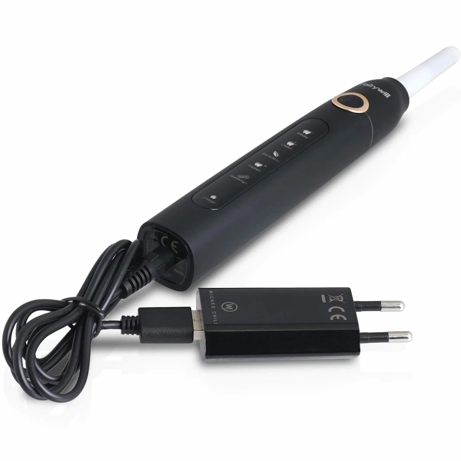 Wicked Chili Zasilacz sieciowy – Ultra Slim – adapter USB odpowiedni do elektrycznej szczoteczki do zębów, sonicznej szczoteczki do zębów, irygatora jamy ustnej | kompatybilny z Fairywill P11 Plus,