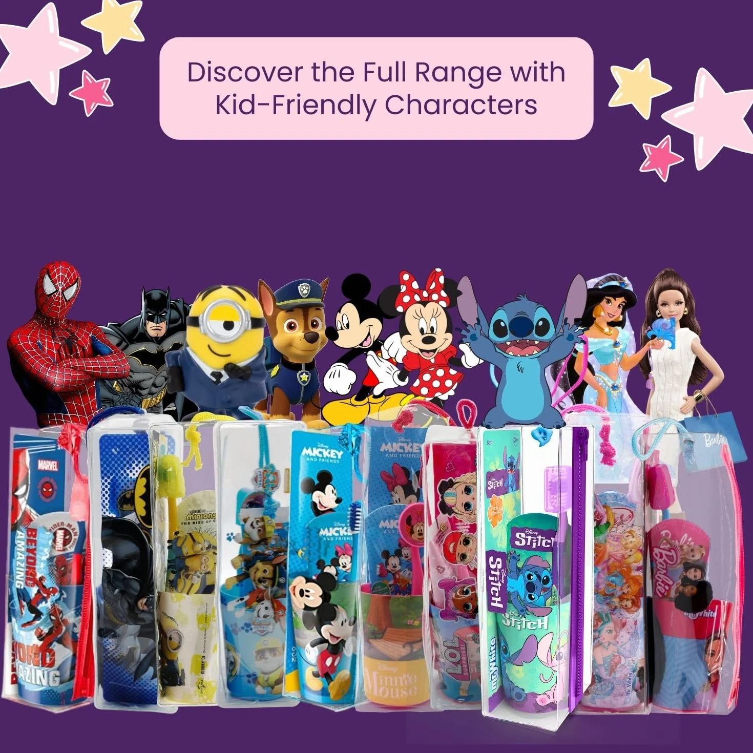 Disney Stitch Zestaw szczoteczek do zębów dla dzieci zawiera szczoteczkę do zębów z nasadką ochronną, przyssawką i miękkim włosiem, pastę do zębów o smaku miętowym i wielofunkcyjną zlewkę dla dzieci