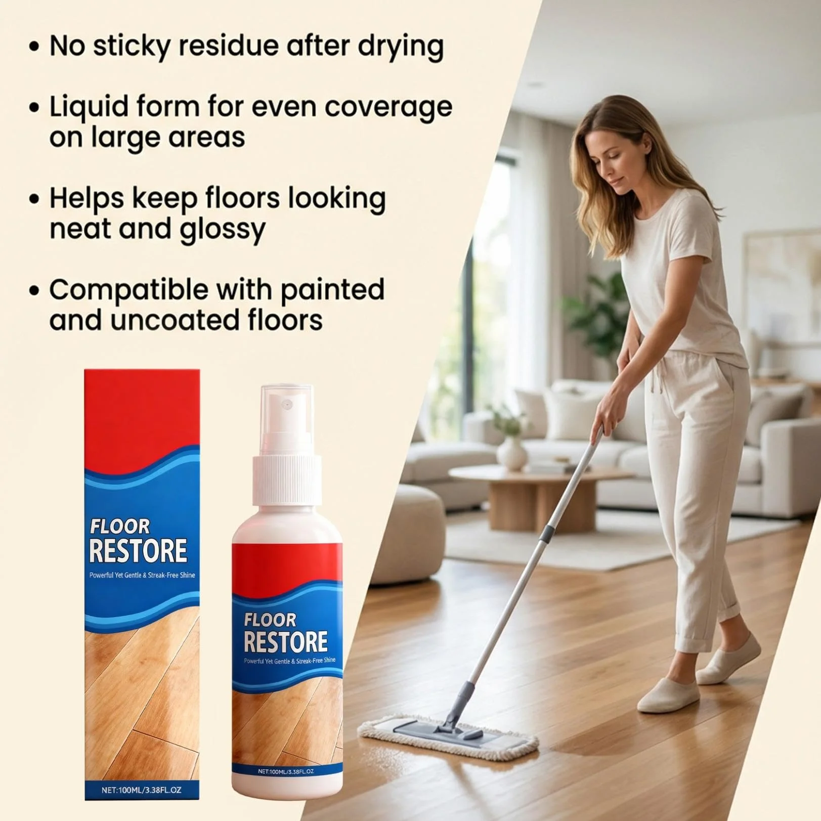 Floor Restore, środek do polerowania podłóg drewnianych, 100 ml, środek do renowacji, renowacja parkietu, ochrona przed zadrapaniami, długotrwały połysk, bez pozostałości (2 sztuki)