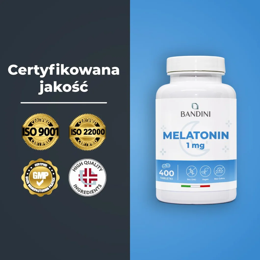 Bandini Pure Melatonin 400 wegańskich tabletek 1 mg Suplement na sen Łatwy do połknięcia