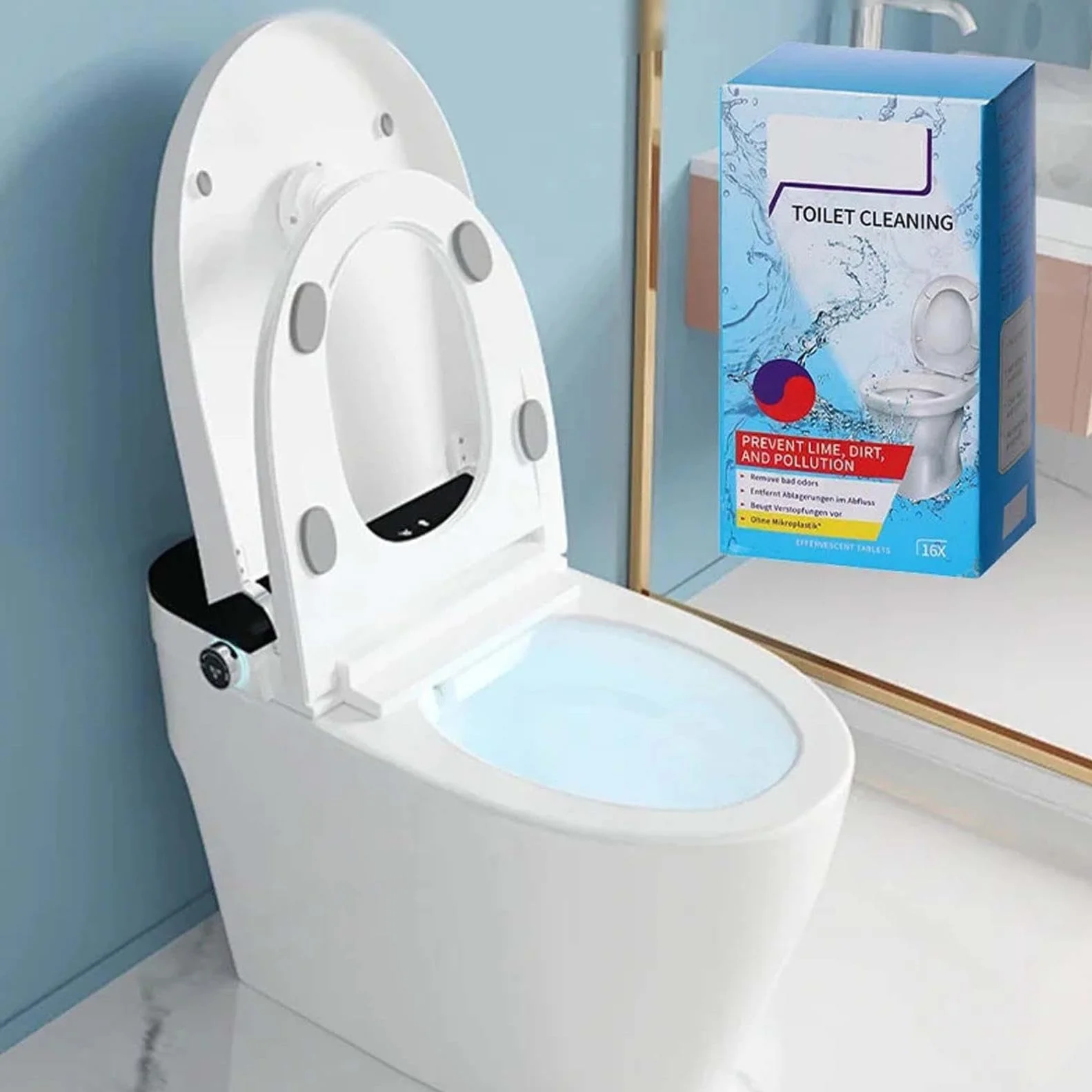Tabletki do czyszczenia toalety o zapachu cytrynowym, tabletki do czyszczenia WC, 16 tabletek w opakowaniu, skutecznie usuwają kamień i zapachy o długotrwałym zapachu, świeży zapach (A, 1 szt.)