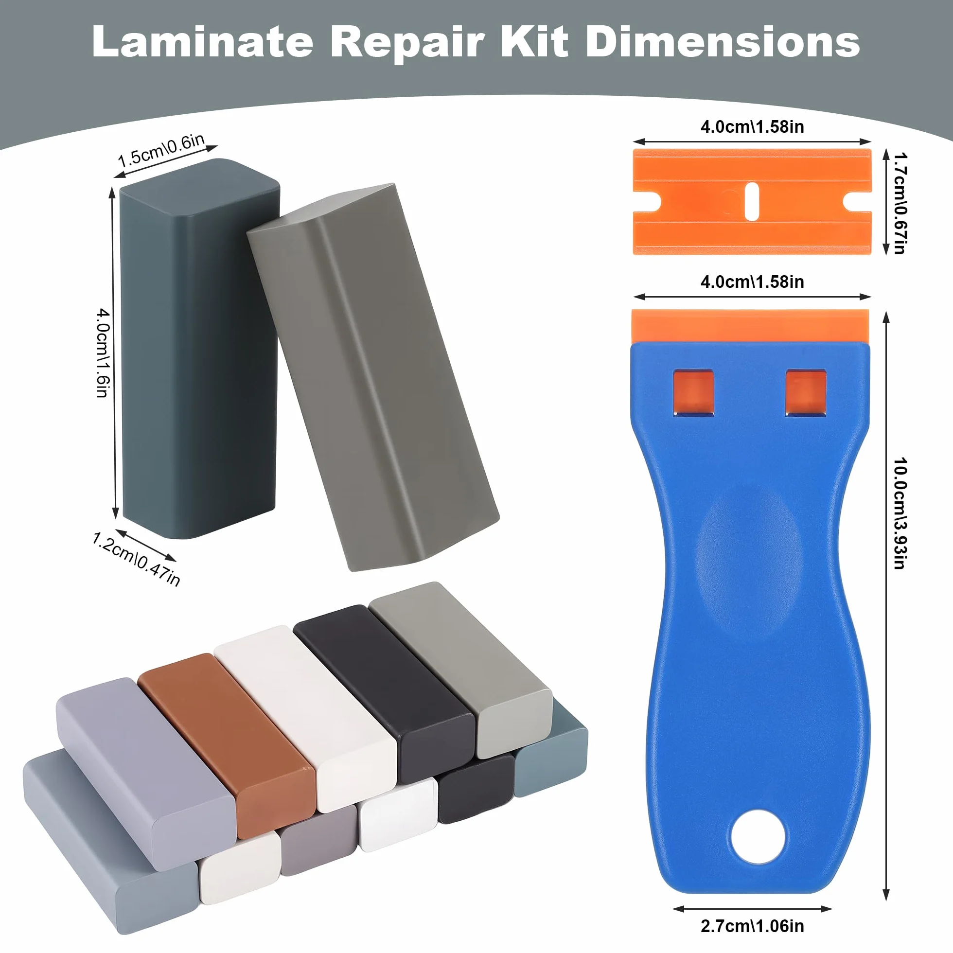 17pcs Wosk Repair Wosk, High Hardness Wood Kit, Repair scratch Parkiet z łopatką, zestaw naprawczy na gorąco do naprawy podłóg laminowanych do podłóg parkietowych zadrapania mebli (szary)