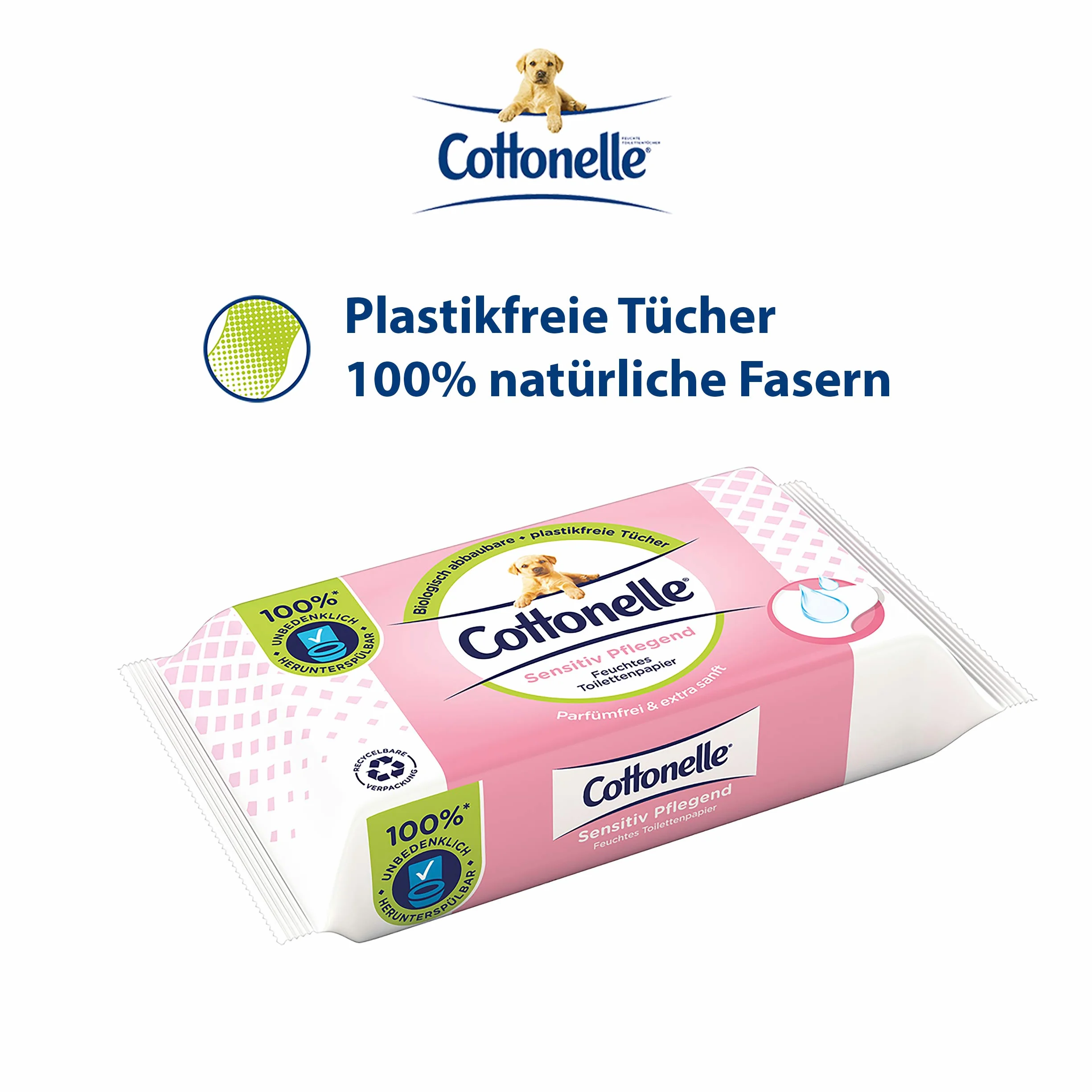 Cottonelle Wilgotny papier toaletowy, delikatny pielęgnacyjny – nie zawiera perfum, biodegradowalny, nie zawiera plastiku, możliwość ponownego zamknięcia, opakowanie ekonomiczne, 12 x 42 chusteczki
