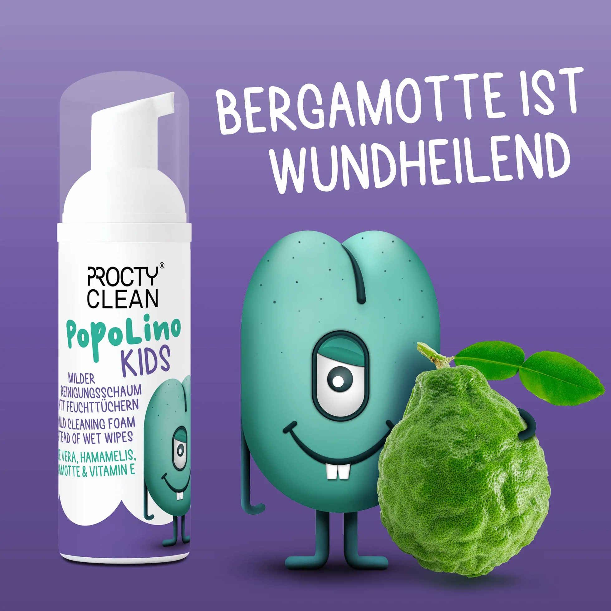 ProctyClean PopoLino Kids łagodna pianka czyszcząca zamiast nawilżanych chusteczek. Sprawia, że pośladki i środowisko są przyjazne dla środowiska. Aloesem, oczarem wirginijskim, agamotką i witaminą E