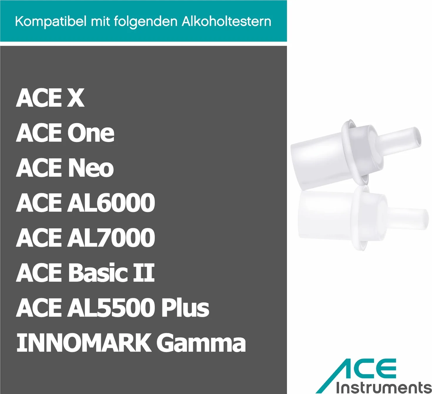 ACE 100078 higieniczny ustnik do alkomatu, 25 sztuk, z blokadą oddechu powrotnego