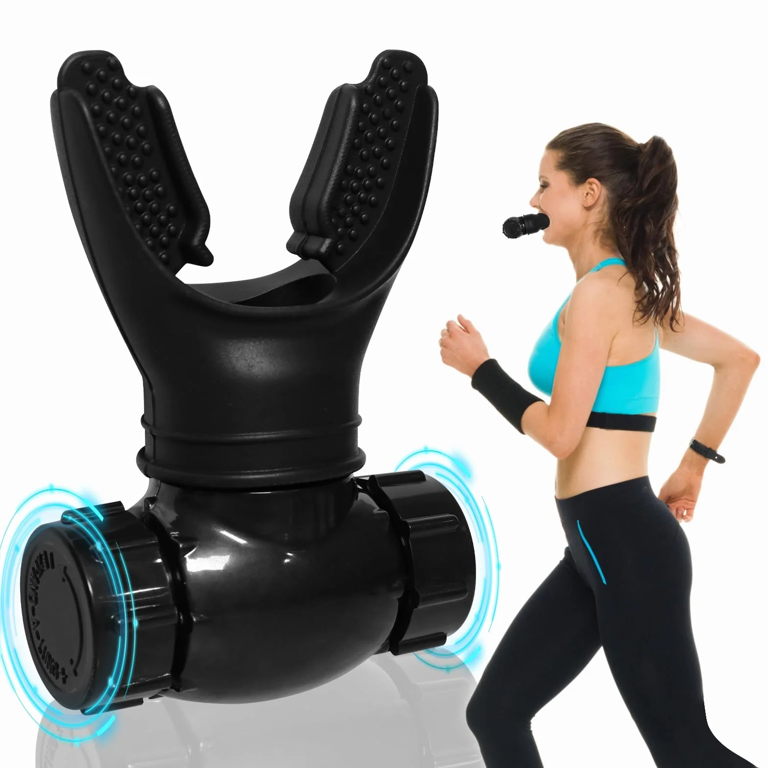 oxyfit trener oddychania, trener oddechowy płuc, przyrząd do treningu pojemności płuc z regulowanymi opornikami dla zwiększenia wytrzymałości oddechowej – czarny